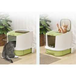 Закрытый туалет для кошек PawHut D31-102V00GN (White/Green) Thumb