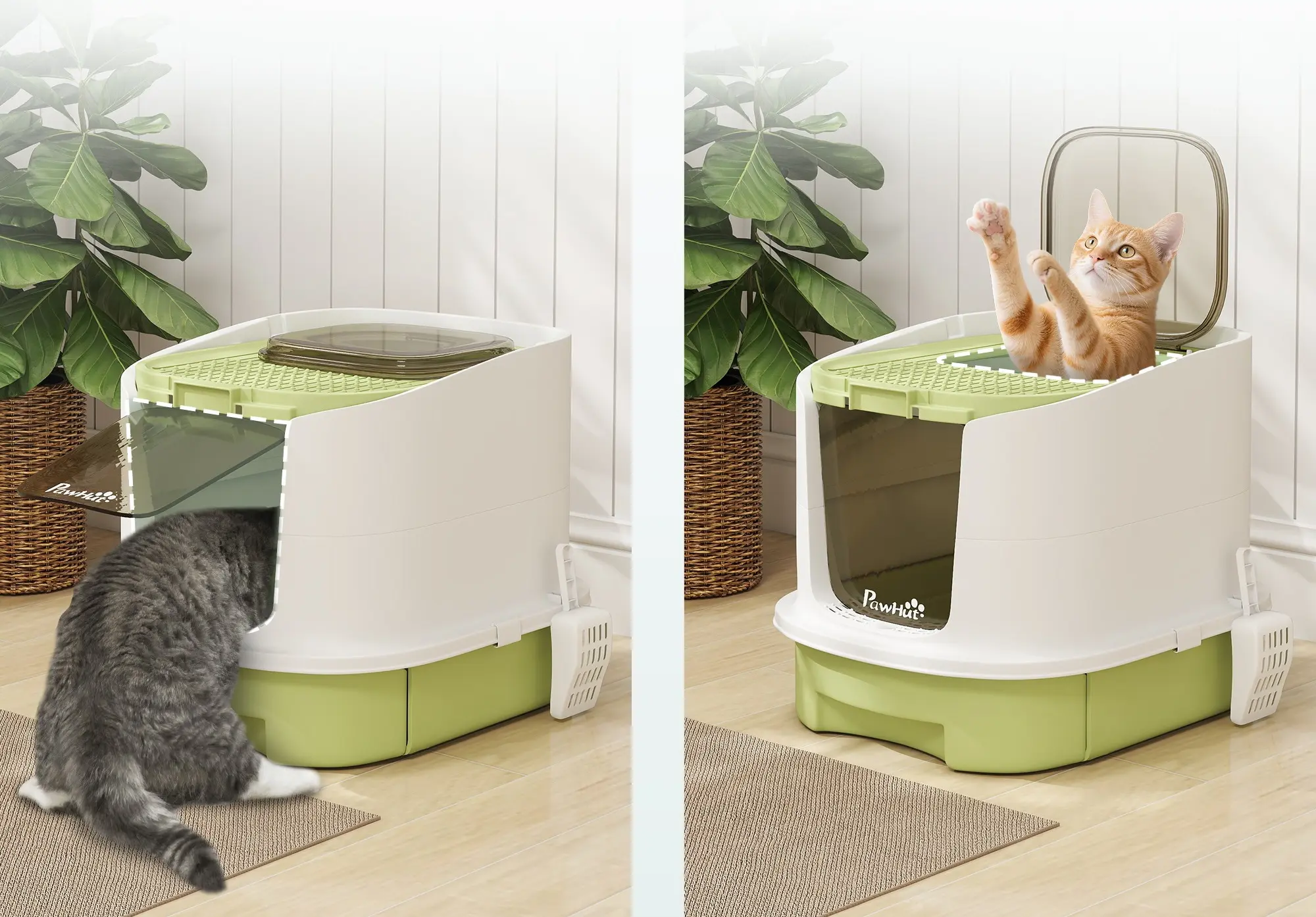 Закрытый туалет для кошек PawHut D31-102V00GN (White/Green) - 6