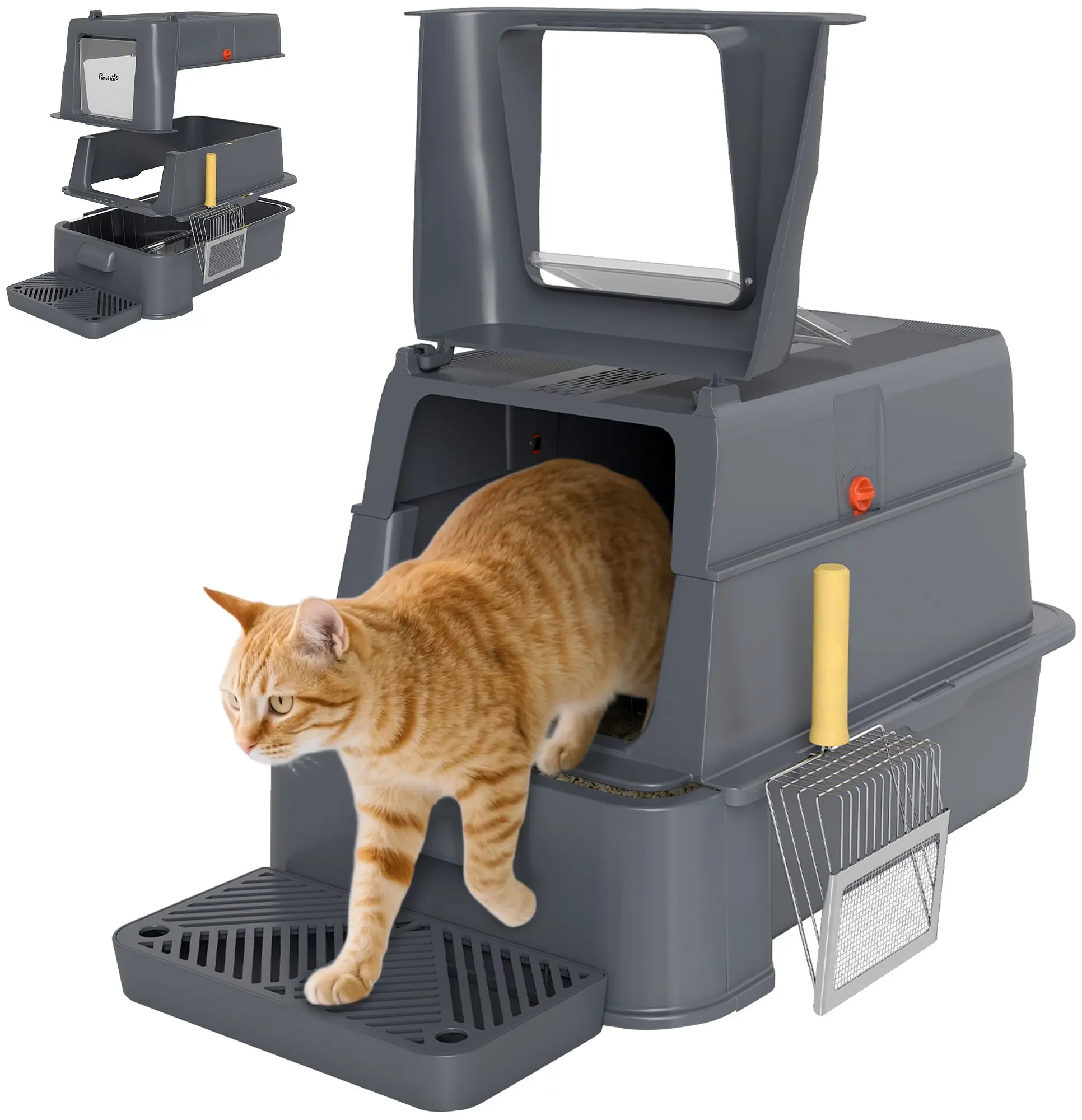 Litiera inchisa pentru pisici PawHut D31-103V00GY (Dark Grey) - 3