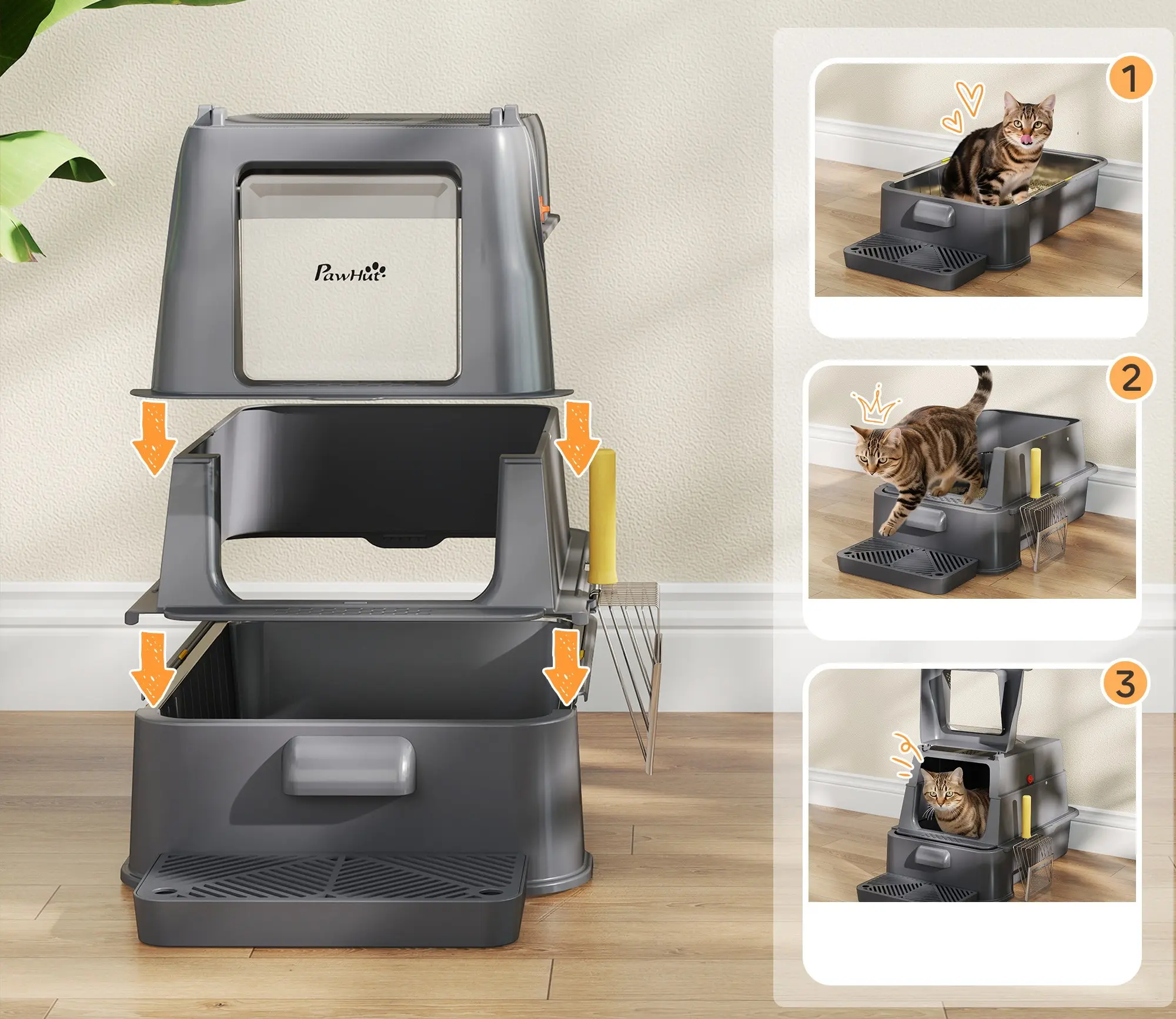 Litiera inchisa pentru pisici PawHut D31-103V00GY (Dark Grey) - 4