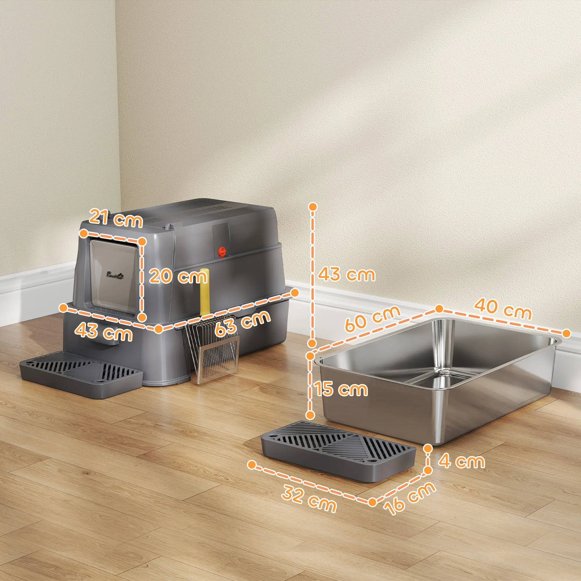 Litiera inchisa pentru pisici PawHut D31-103V00GY (Dark Grey) - 8