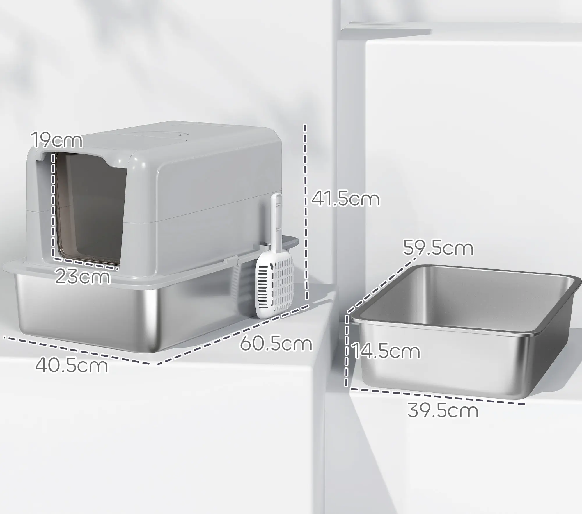 Litiera inchisa pentru pisici PawHut D31-103V00GY (Grey/Silver) - 4