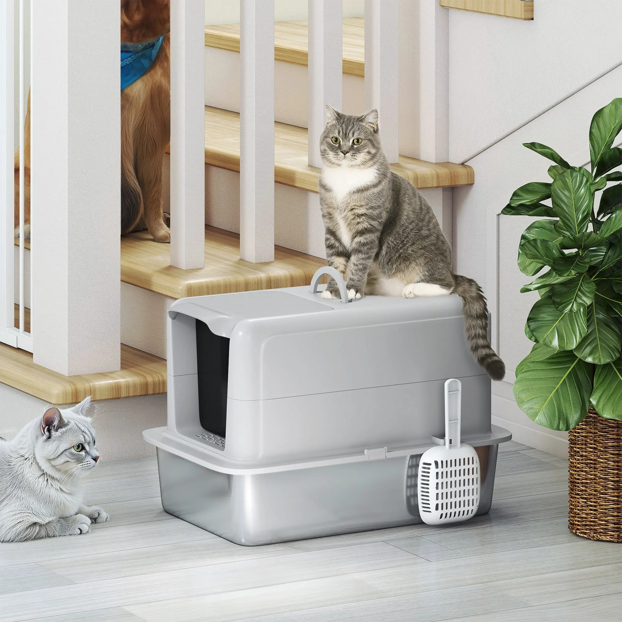 Litiera inchisa pentru pisici PawHut D31-103V00GY (Grey/Silver) - 6
