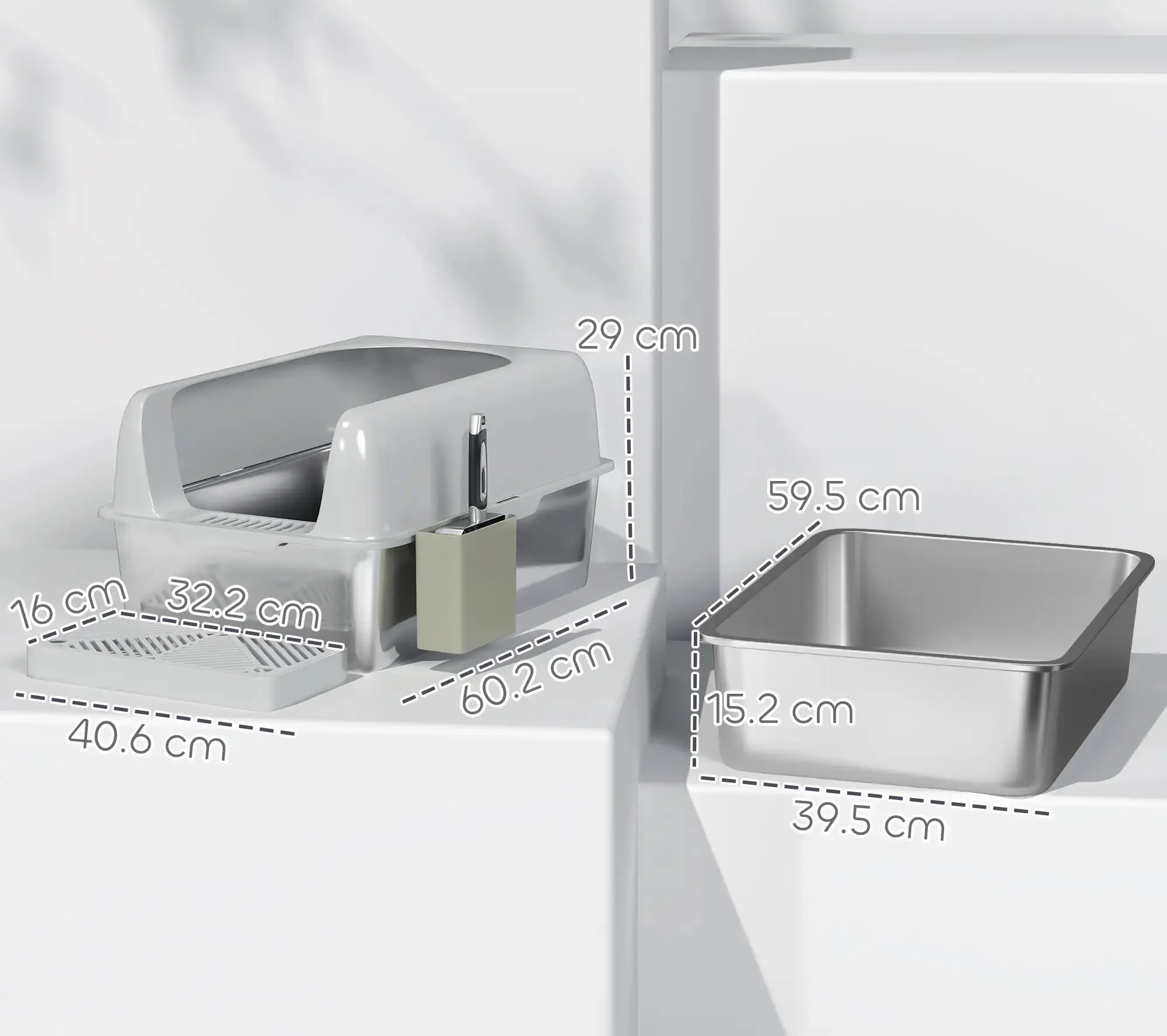 Закрытый туалет для кошек PawHut D31-114V00LG (Light Grey) - 4