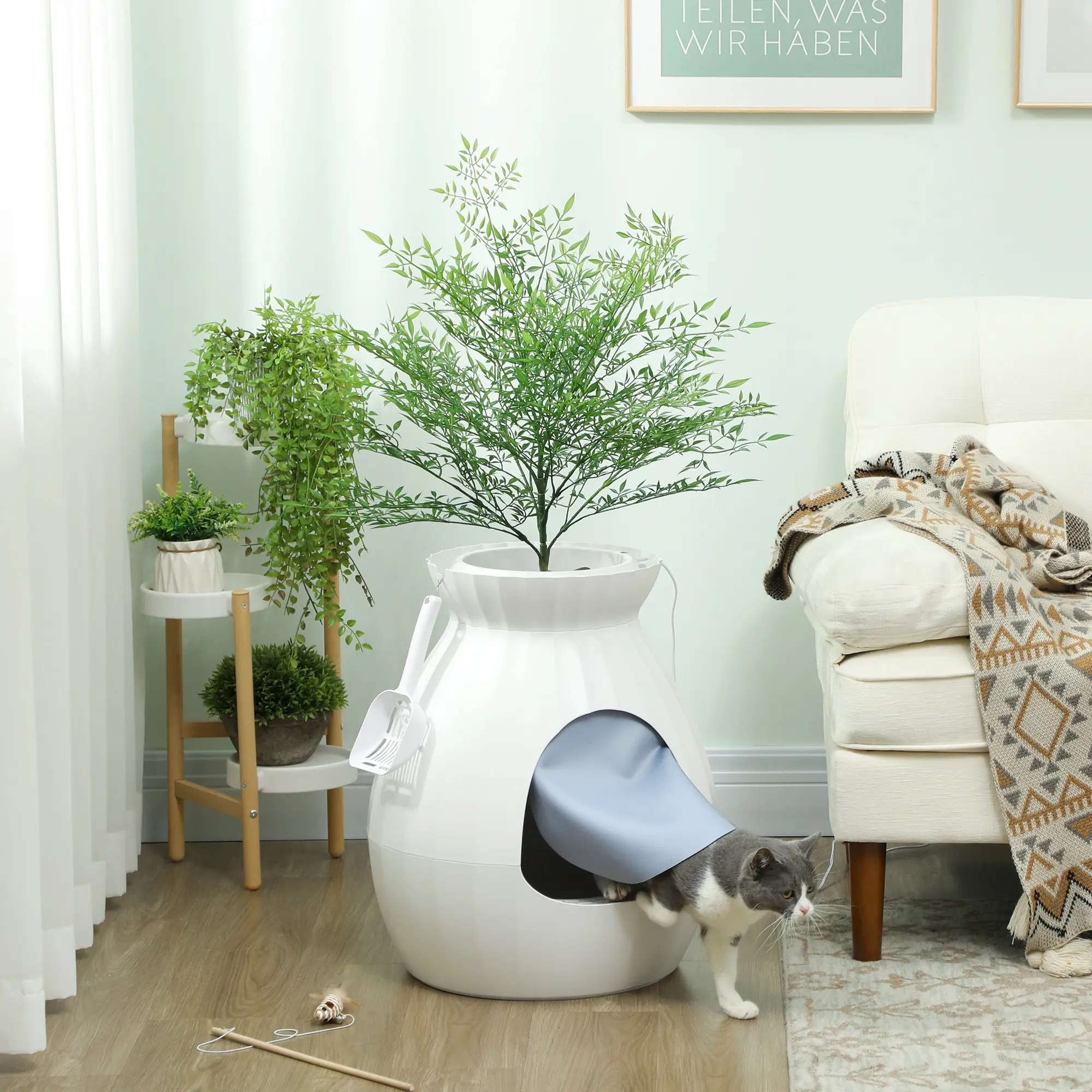 Litiera inchisa pentru pisici PawHut D31-127V90WT (White) - 3