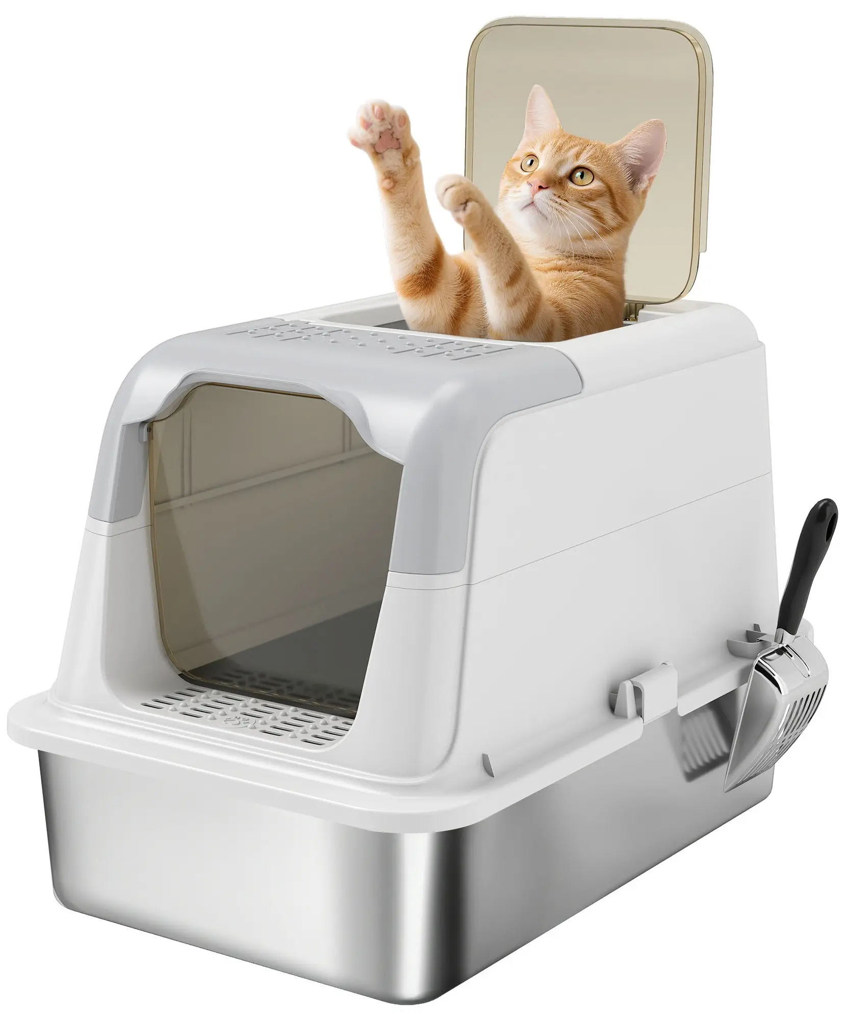 Litiera inchisa pentru pisici PawHut D31-139V00WT (White/Grey) - 3