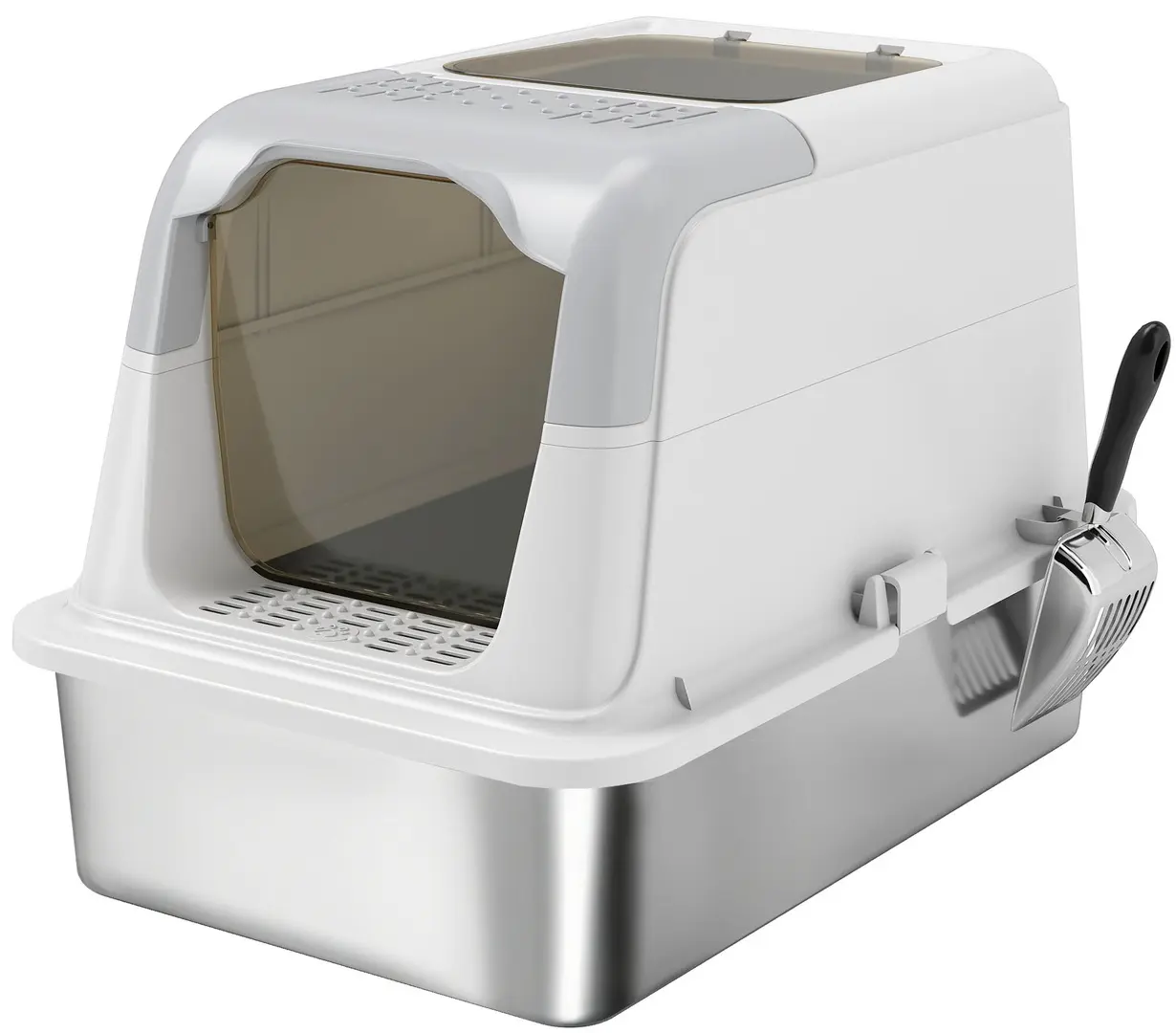 Litiera inchisa pentru pisici PawHut D31-139V00WT (White/Grey)