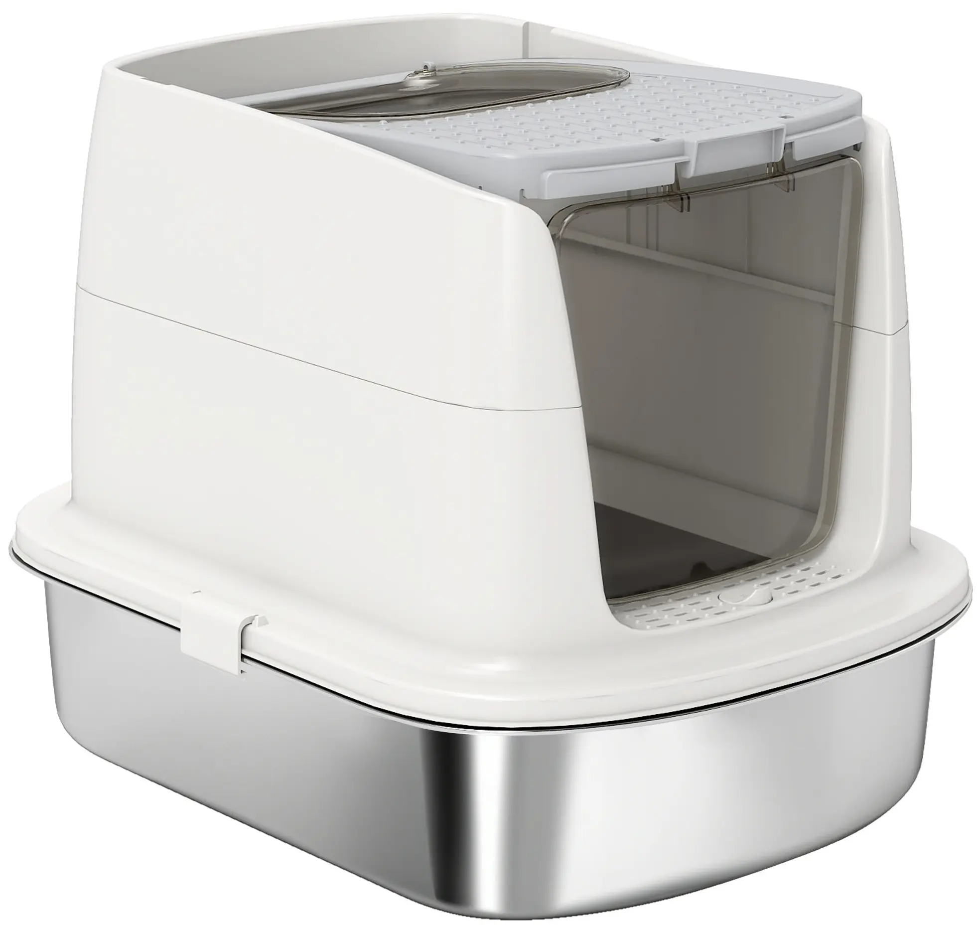 Litiera inchisa pentru pisici PawHut D31-140V00WT (White/Inox) - 2