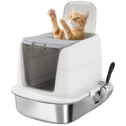 Litiera inchisa pentru pisici PawHut D31-140V00WT (White/Inox) Thumb