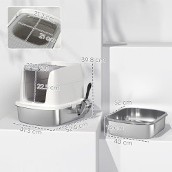 Litiera inchisa pentru pisici PawHut D31-140V00WT (White/Inox) Thumb