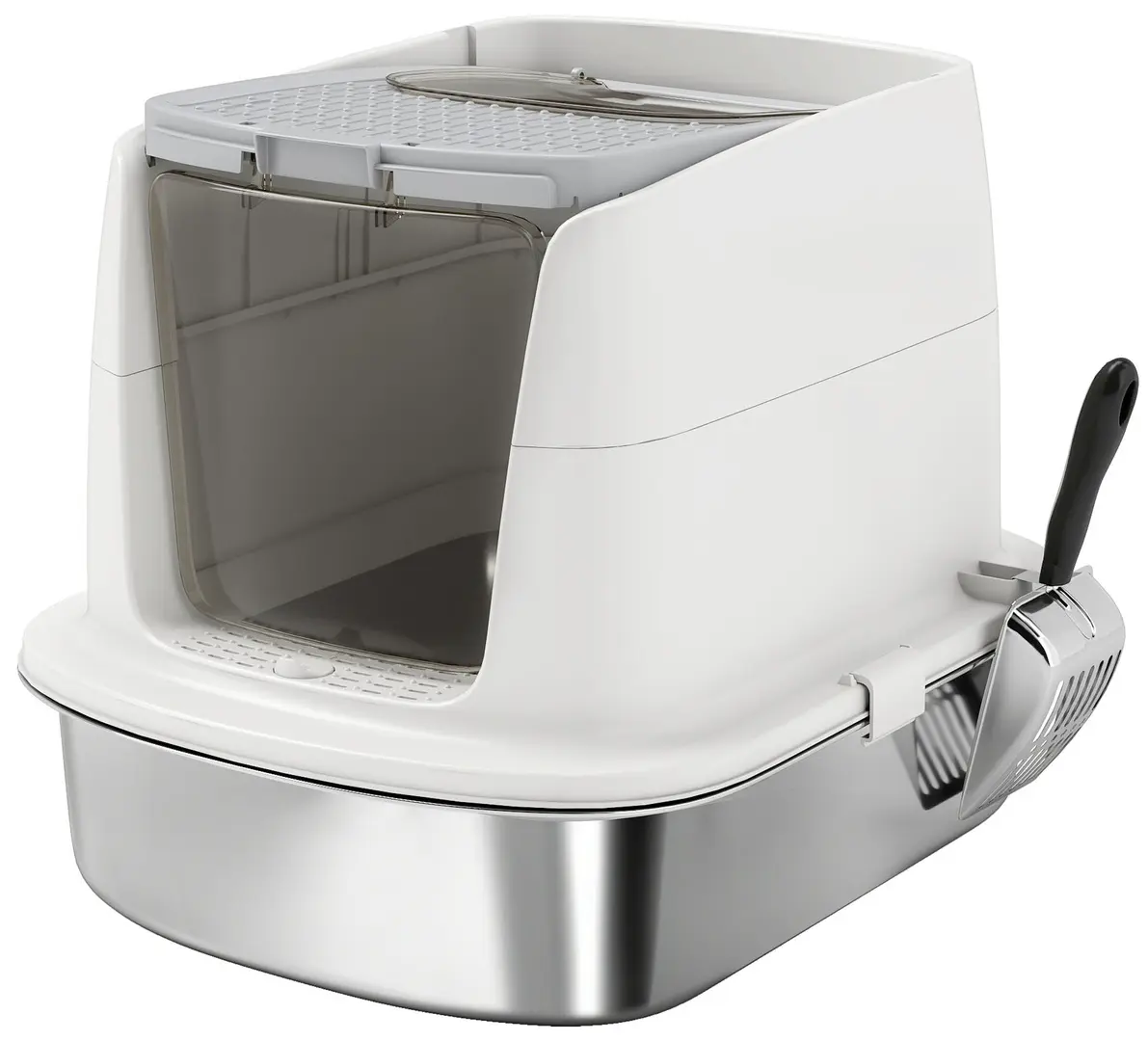 Litiera inchisa pentru pisici PawHut D31-140V00WT (White/Inox)