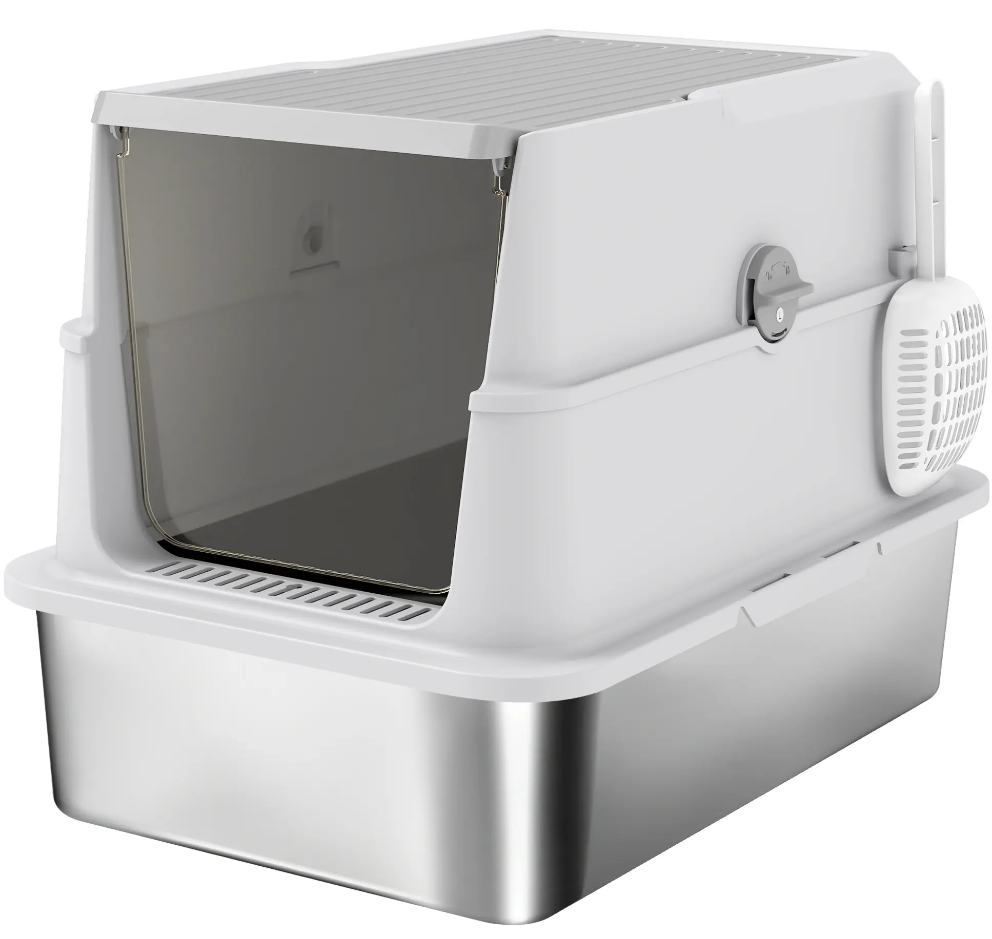 Закрытый туалет для кошек PawHut D31-141V02LG (Grey/Silver) - 12