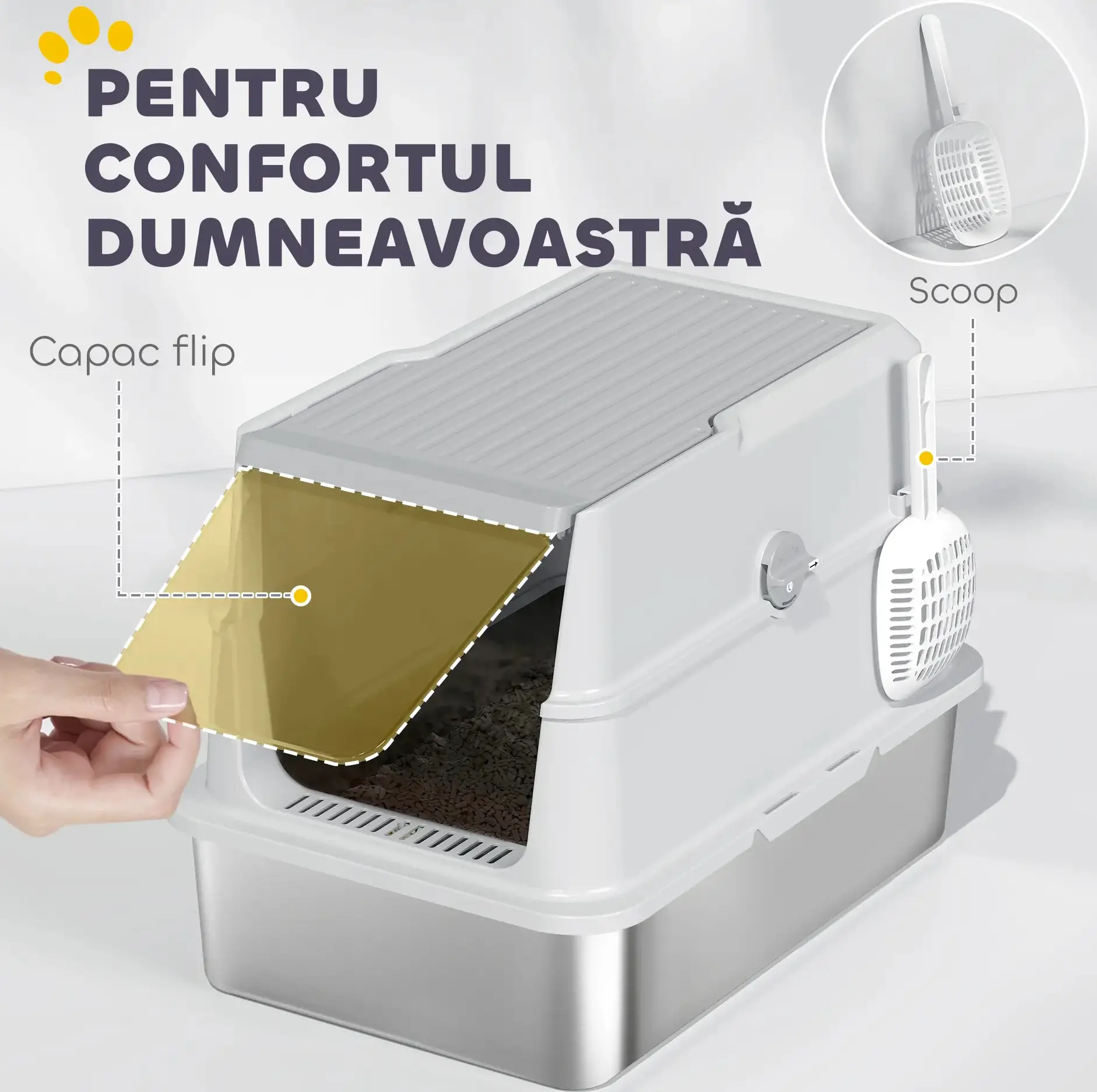 Закрытый туалет для кошек PawHut D31-141V02LG (Grey/Silver) - 3