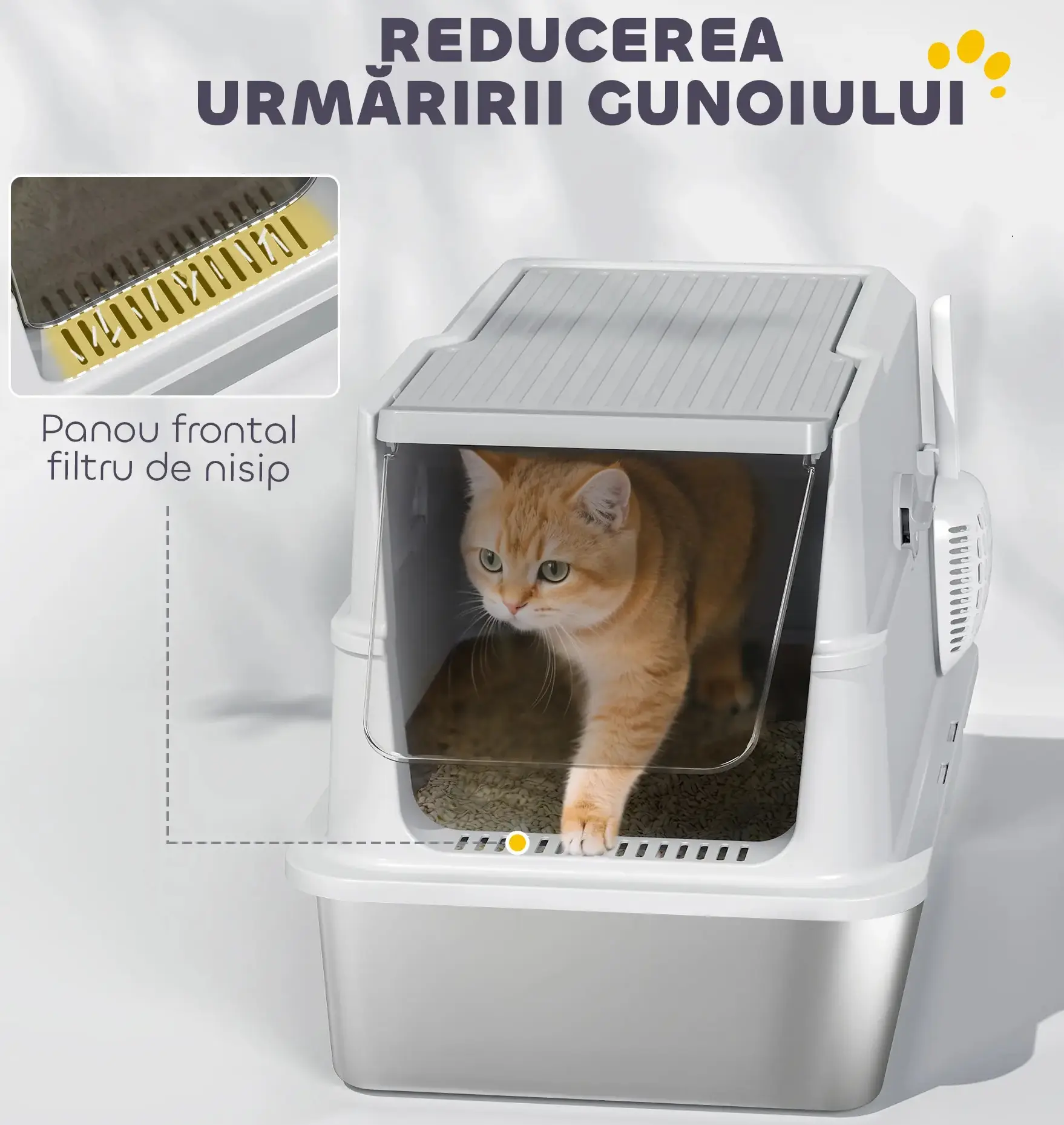 Закрытый туалет для кошек PawHut D31-141V02LG (Grey/Silver) - 6