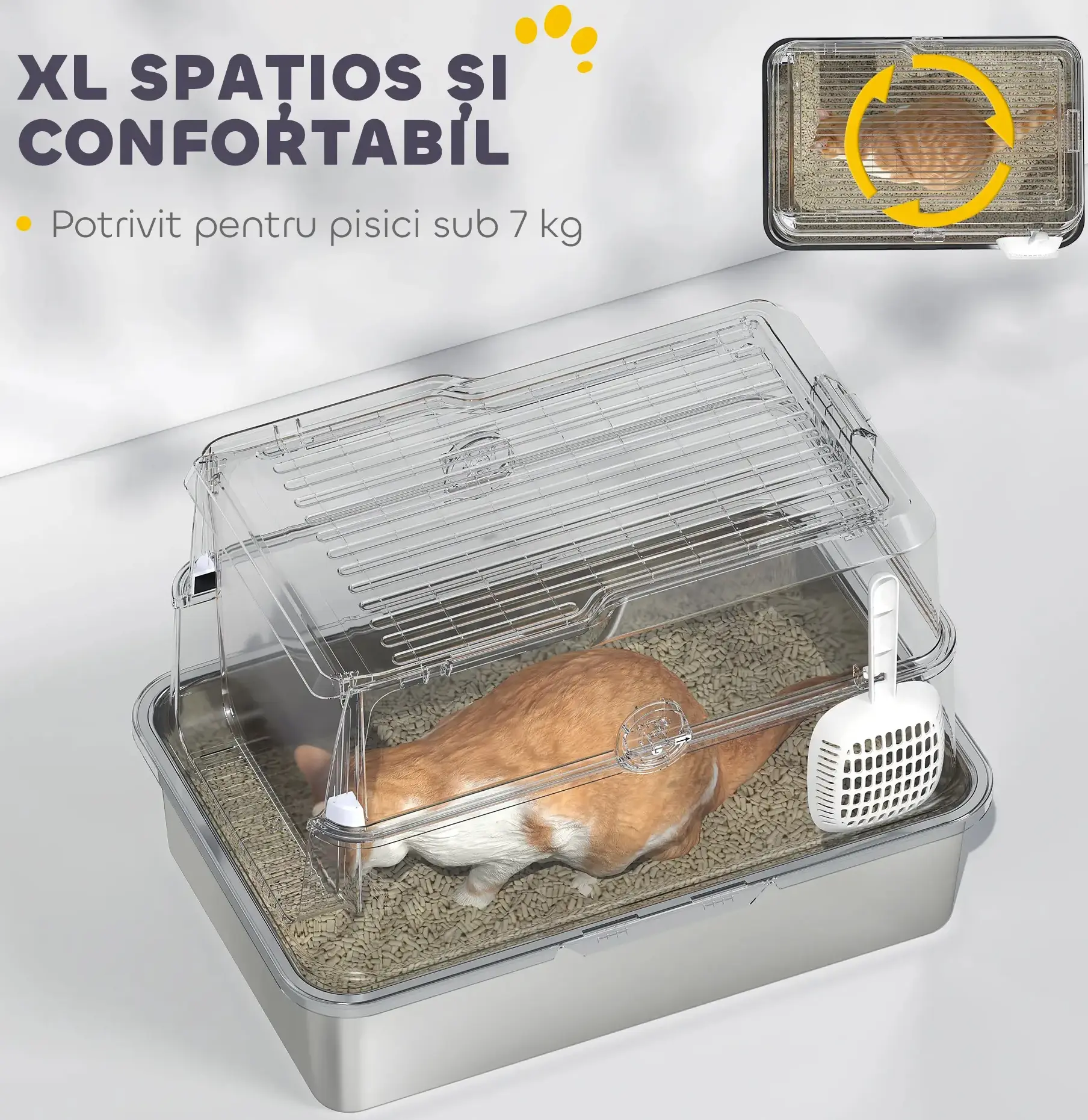 Закрытый туалет для кошек PawHut D31-141V02LG (Grey/Silver) - 7