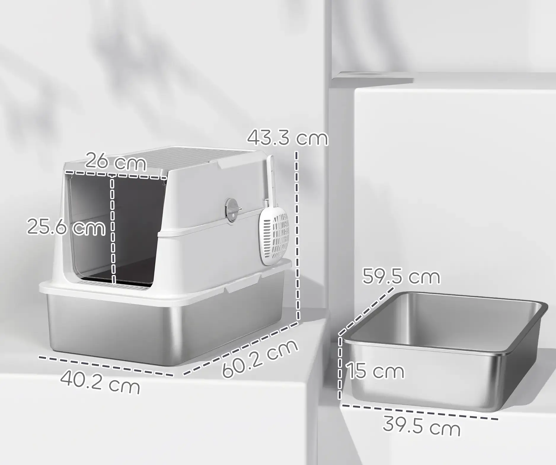 Закрытый туалет для кошек PawHut D31-141V02LG (Grey/Silver) - 8