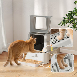 Litiera inchisa pentru pisici PawHut D31-150V00LG (Light Grey/Inox) Thumb