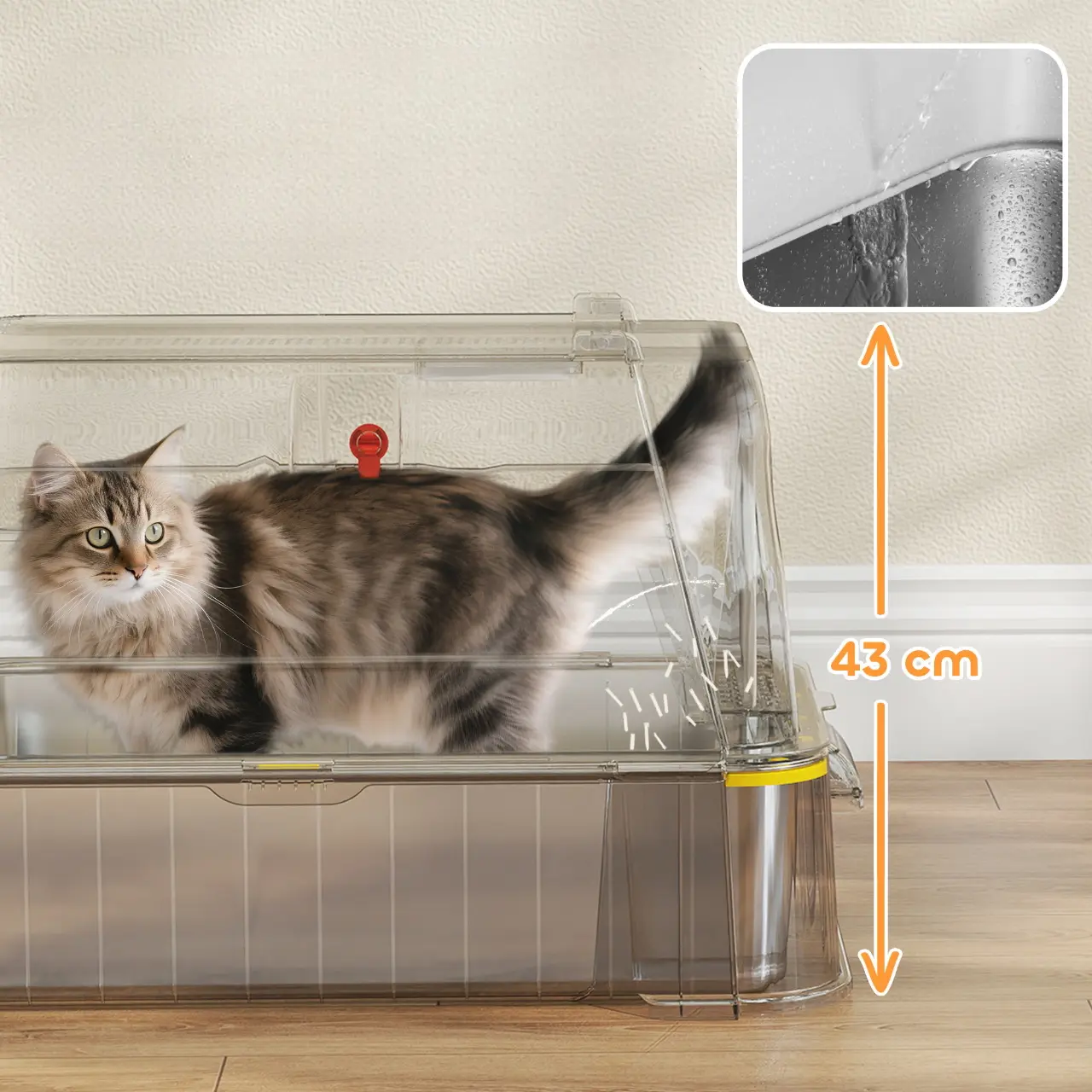 Litiera inchisa pentru pisici PawHut D31-150V00LG (Light Grey/Inox) - 7