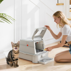 Litiera inchisa pentru pisici PawHut D31-150V00LG (Light Grey/Inox) Thumb