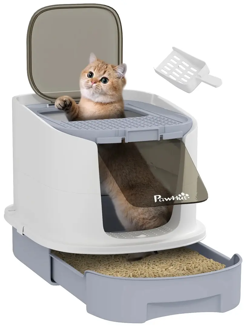 Litiera inchisa pentru pisici PawHut D31-102V00GY (Grey/White)