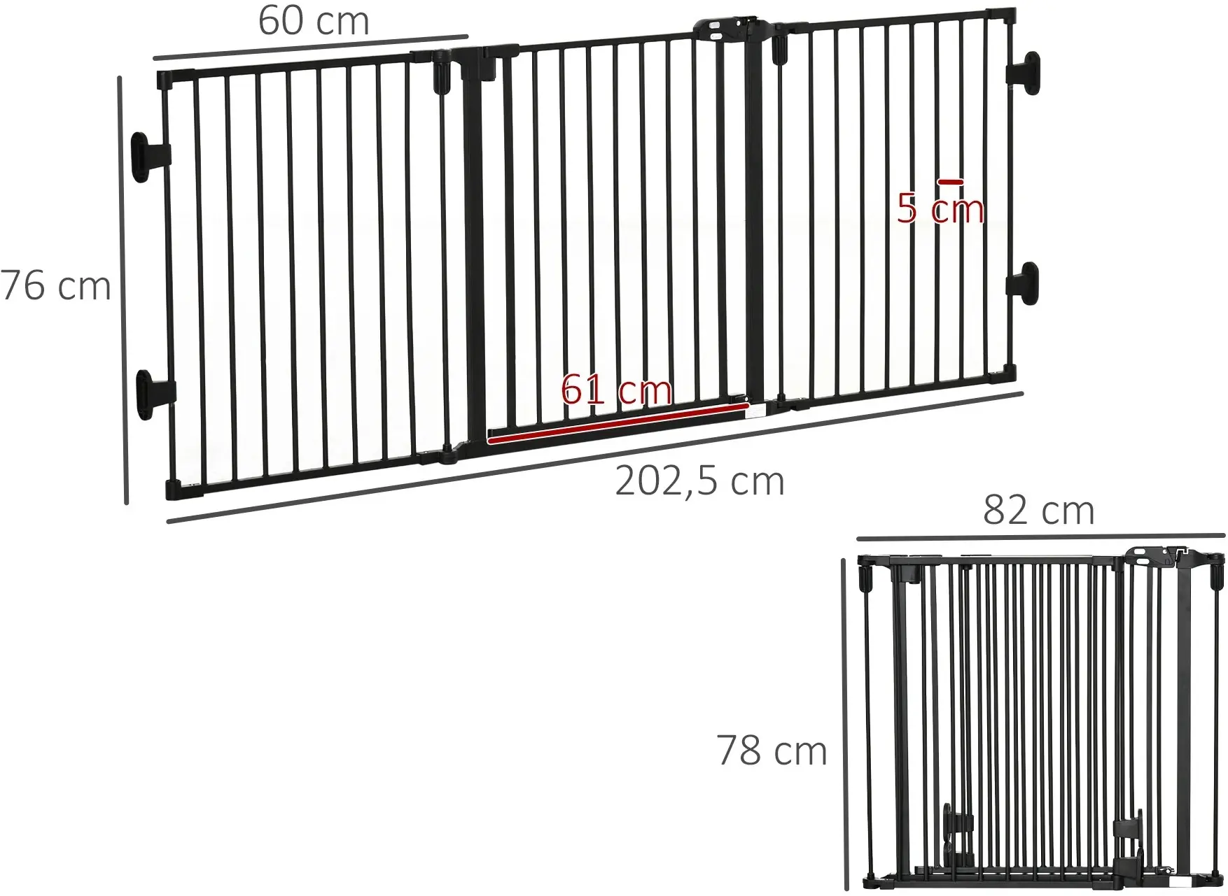 Bariera de protectie pentru animale PawHut D06-125BK (Black) - 11