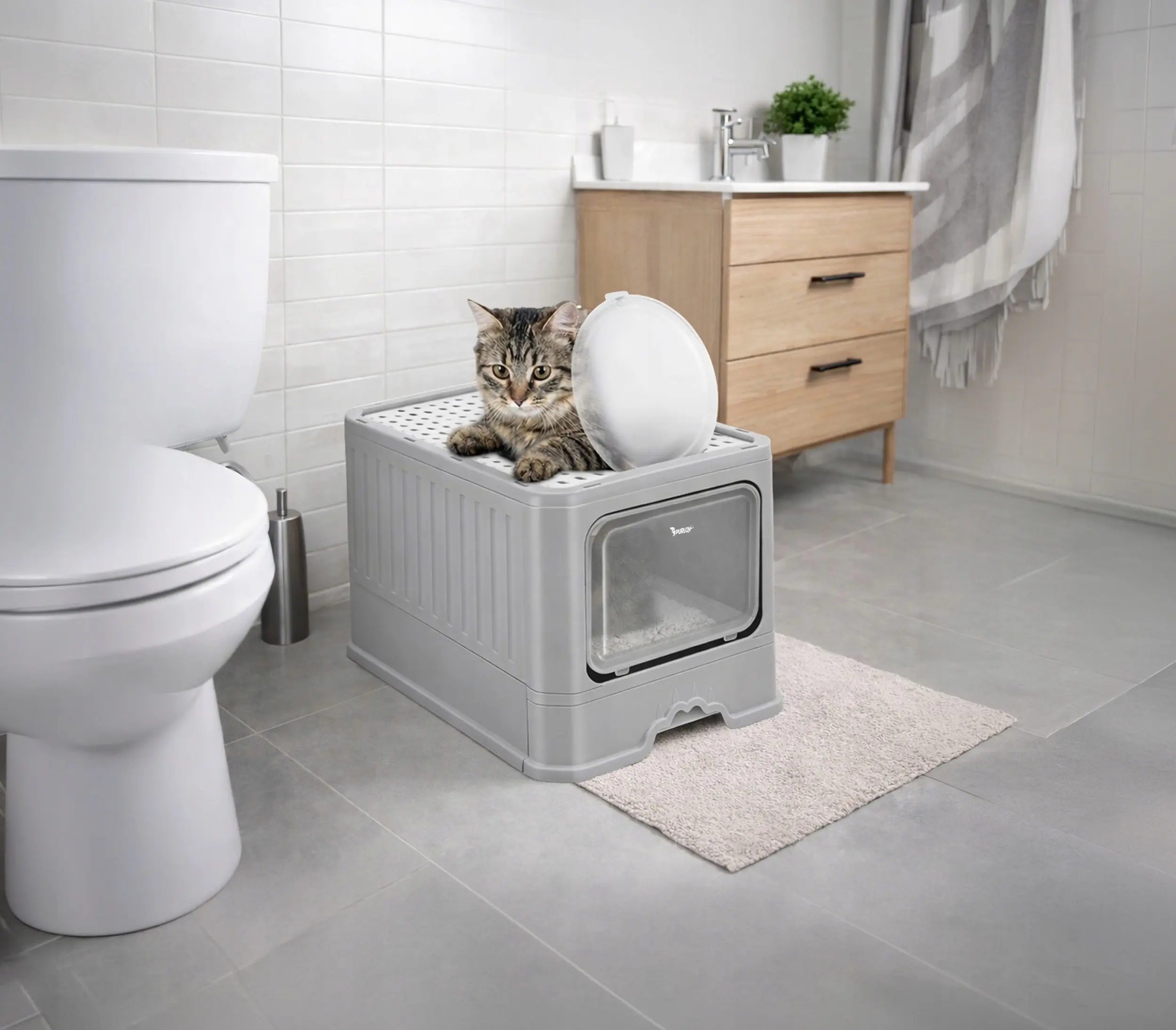 Закрытый туалет для кошек Purlov 27755 (Grey) - 9