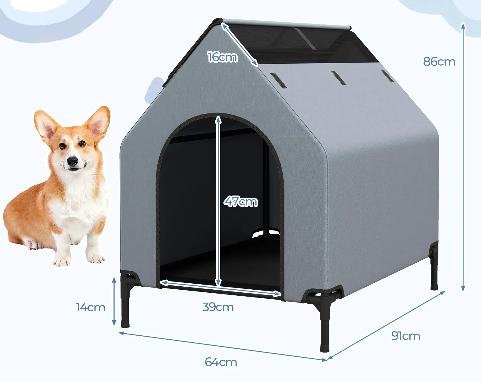 Casuta pentru caini Costway PU10047GR (Grey/Black)