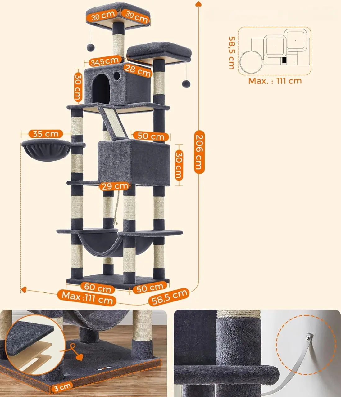 Ansamblu de joaca pentru pisici Feandrea PCT190G01 (Smoky Grey) - 5