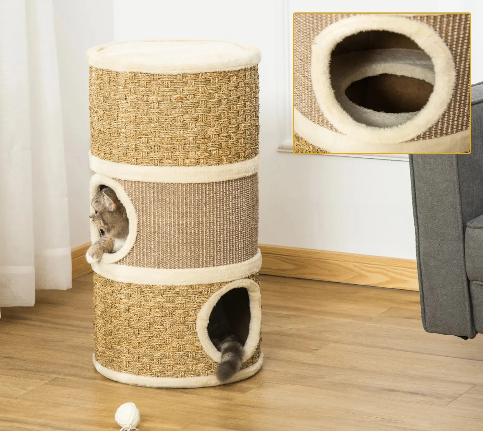 Casuta pentru pisici PawHut D30-326 (Brown/Khaki) - 6