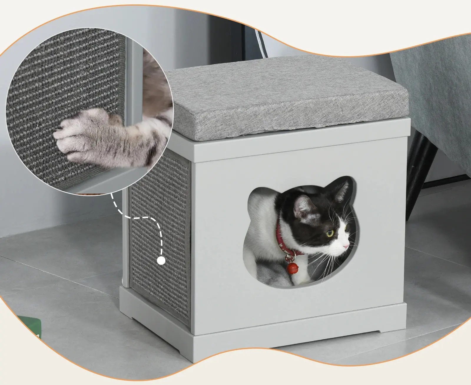 Casuta pentru pisici PawHut D30-334GY (Grey) - 6