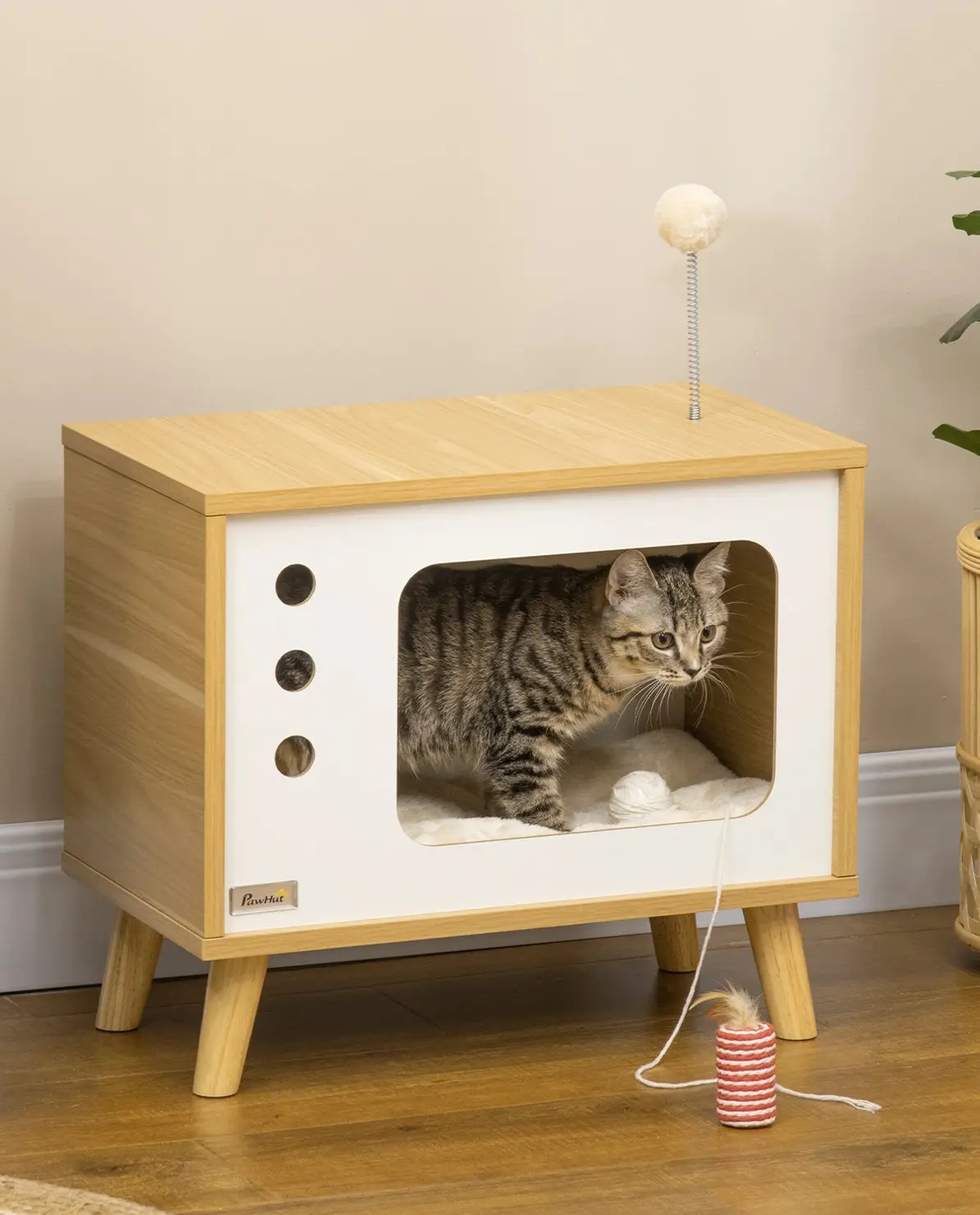 Домик для кошек PawHut D30-595V00AK (Natural/White) - 6