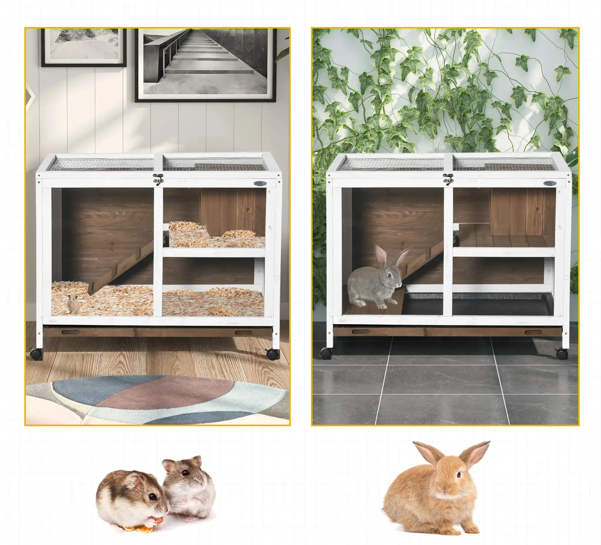 Домик для кроликов и грызунов PawHut D51-124BN (Brown/White) - 9