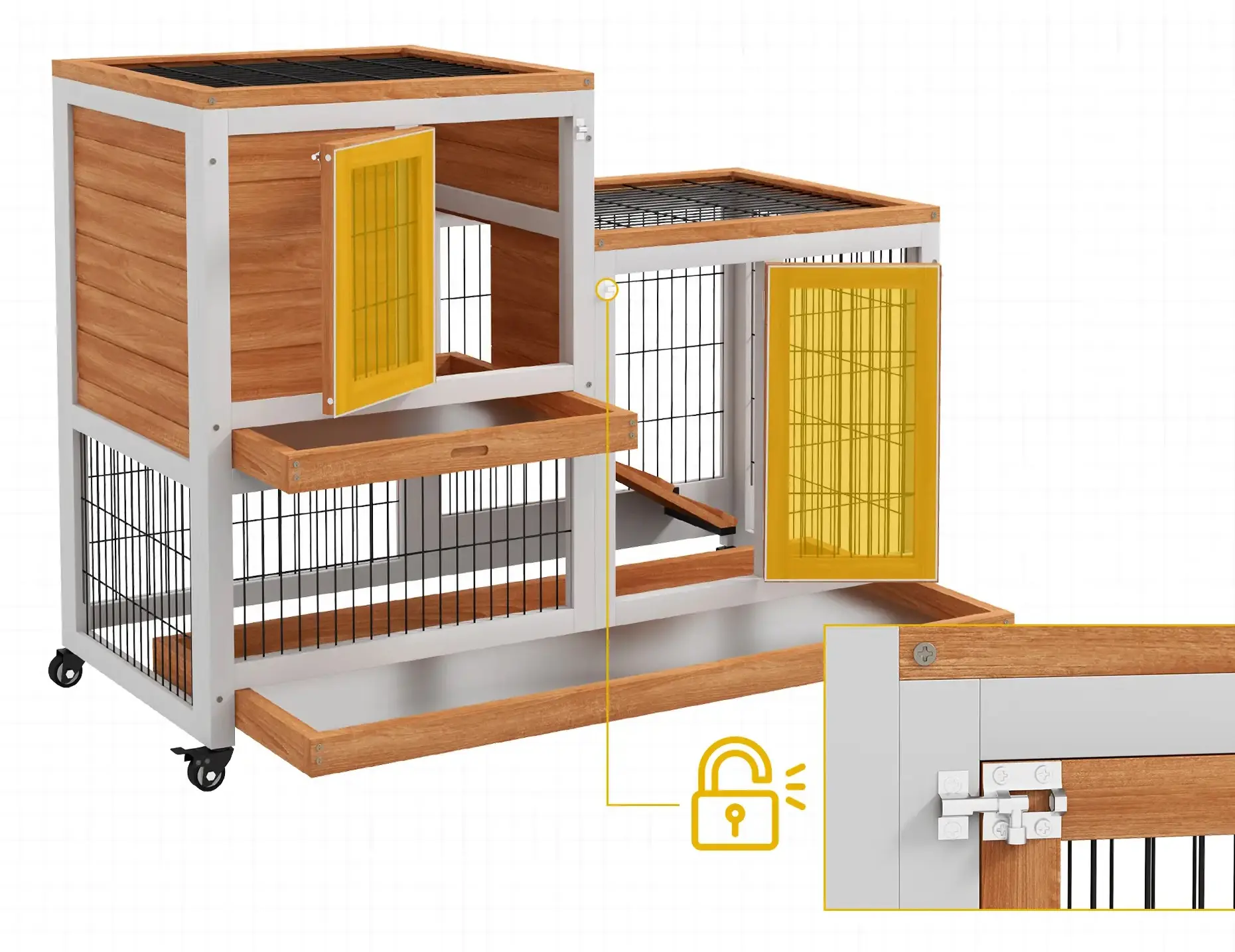 Casuta pentru iepuri si rozatoare PawHut D51-125V00YL (Natural/White) - 4