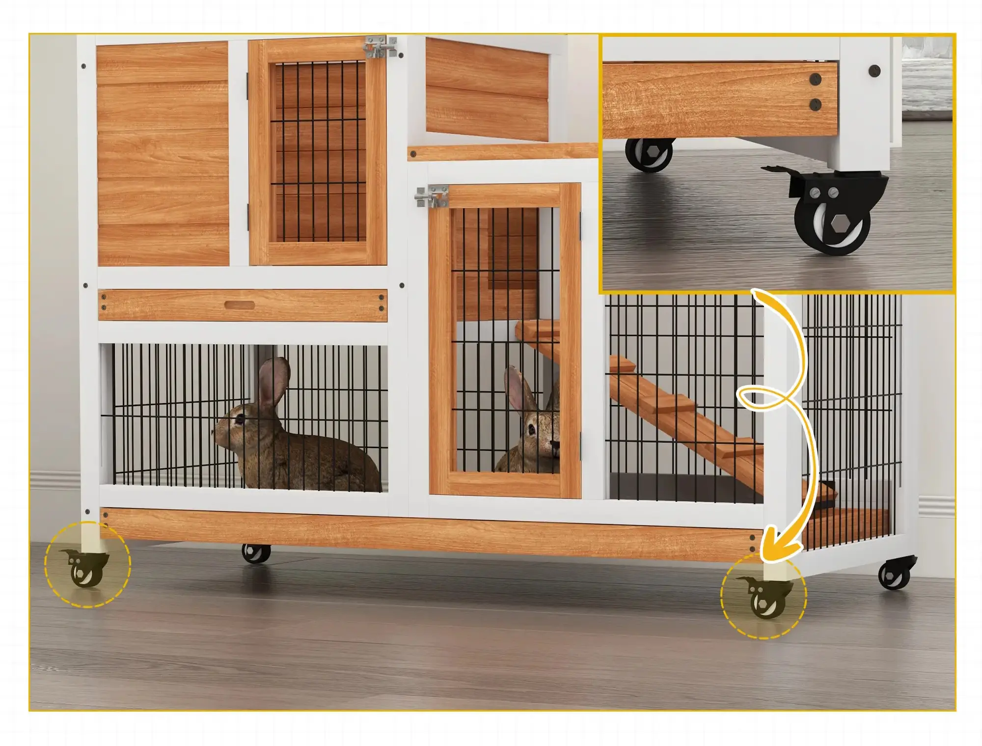 Casuta pentru iepuri si rozatoare PawHut D51-125V00YL (Natural/White) - 6