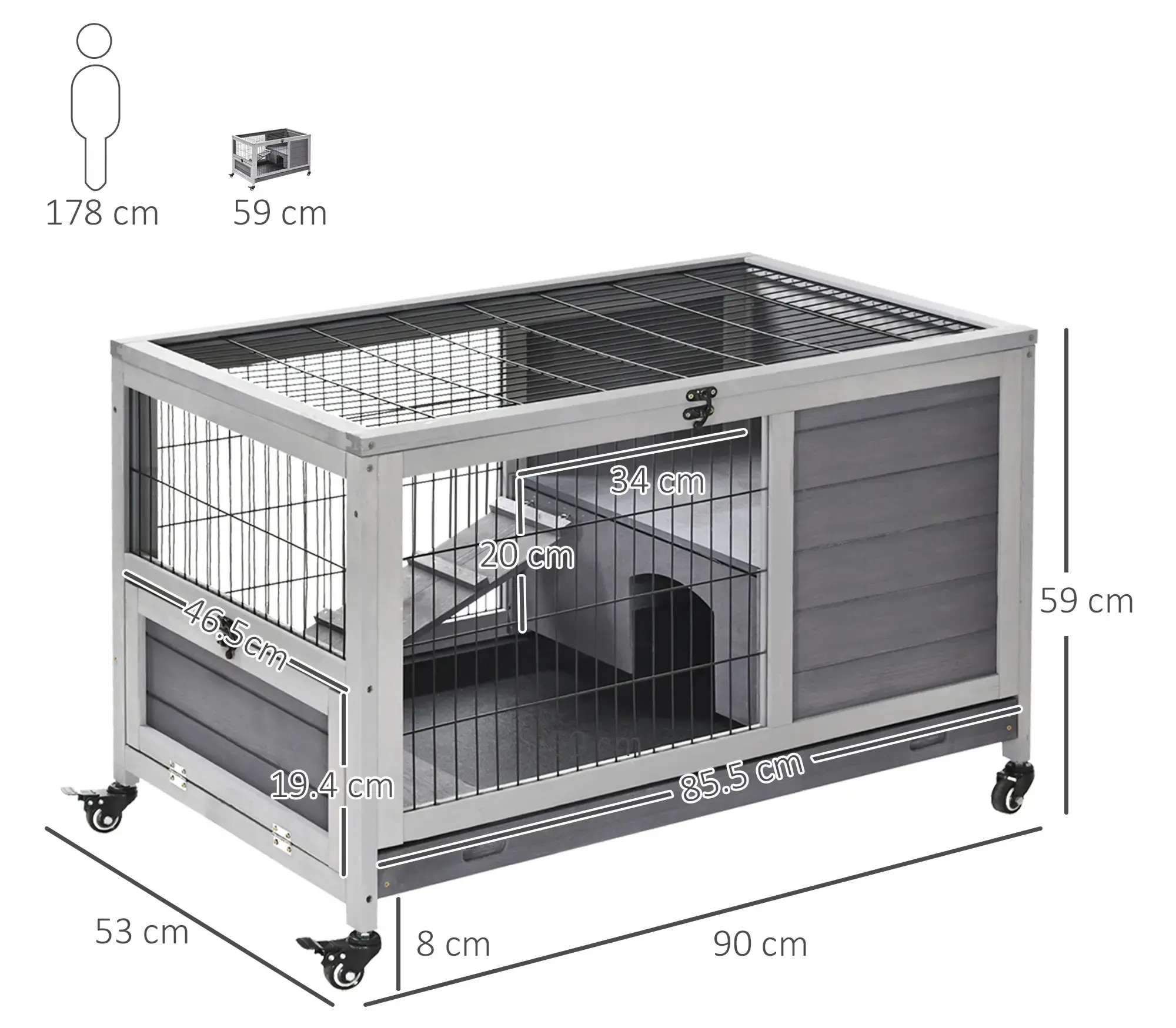 Домик для кроликов и грызунов PawHut D51-126GY (Grey/White) - 3