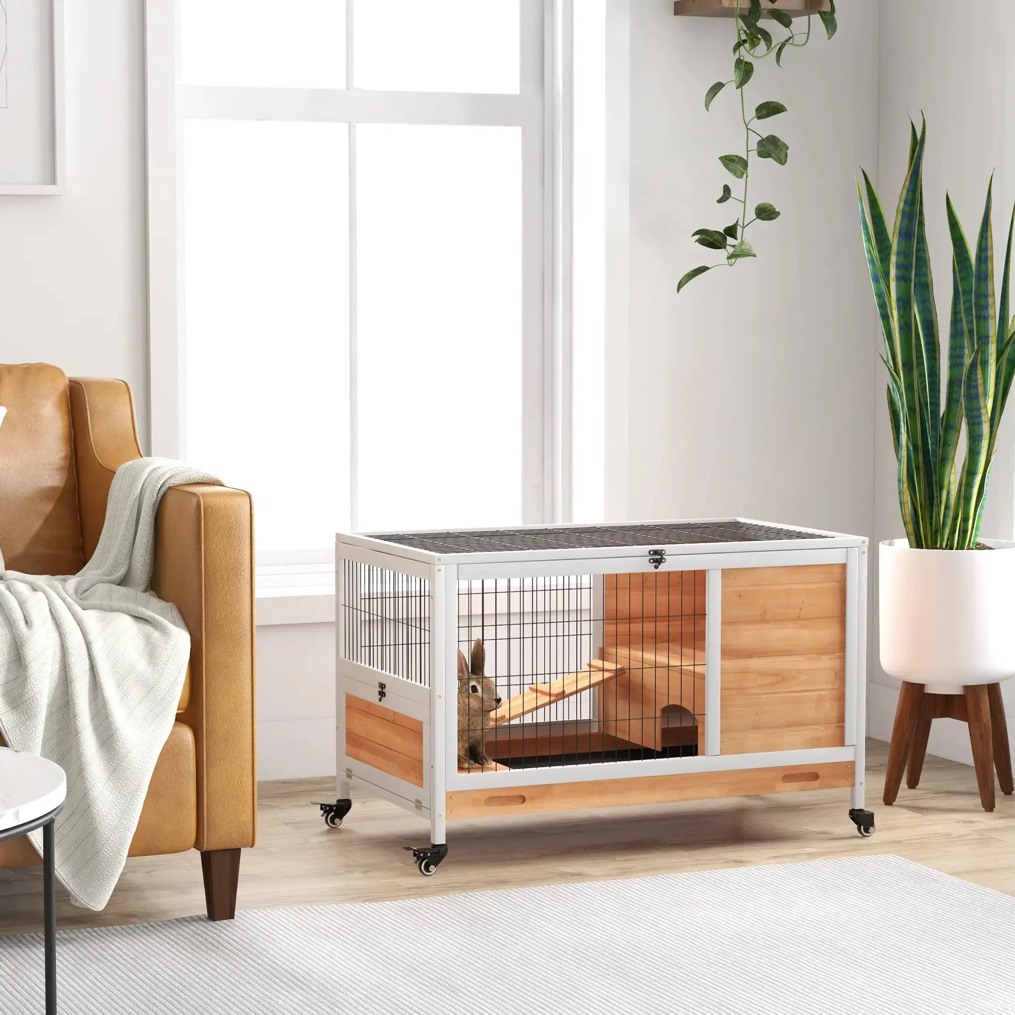 Домик для кроликов и грызунов PawHut D51-126V00YL (Natural/White) - 6