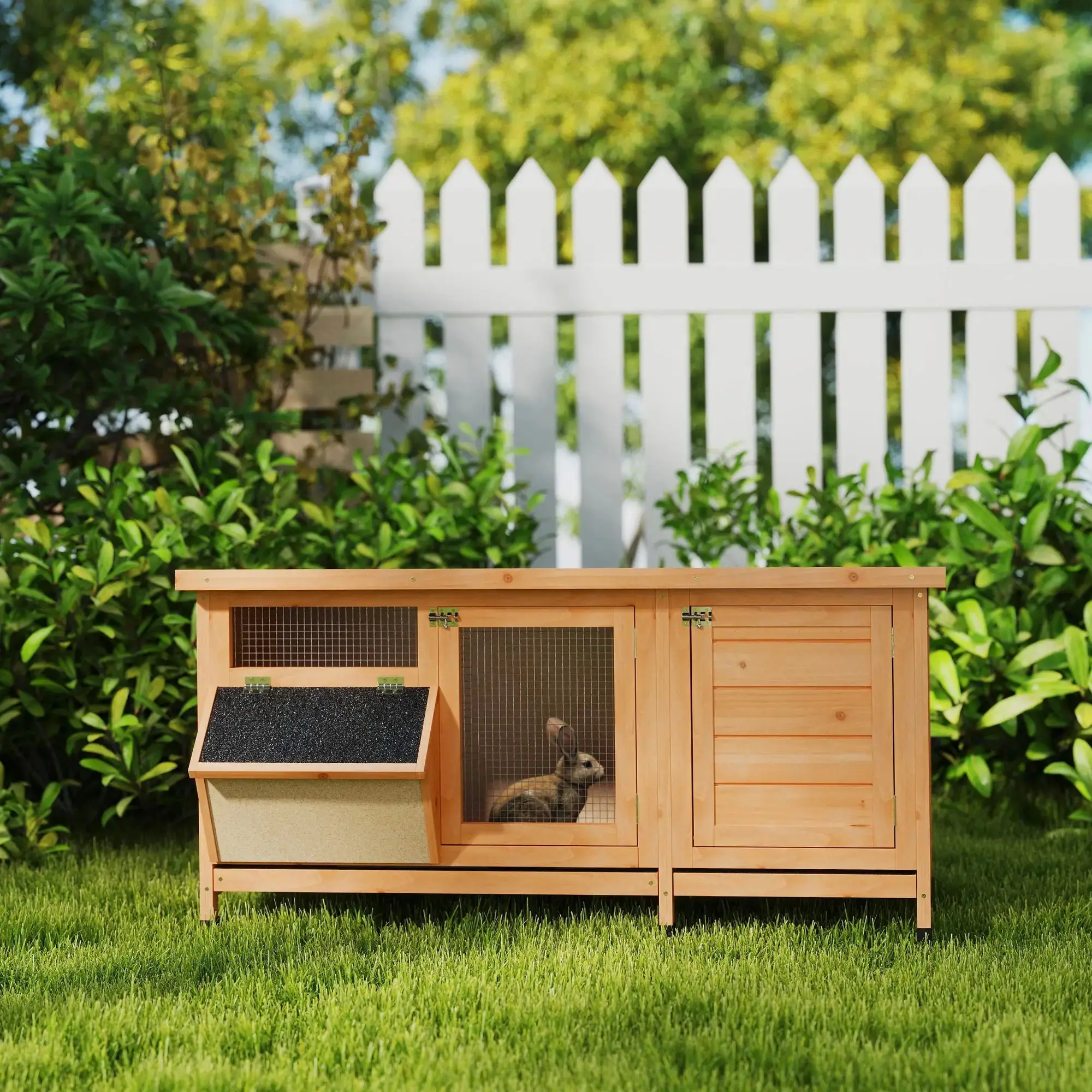 Casuta pentru iepuri si rozatoare PawHut D51-132YL (Natural) - 4