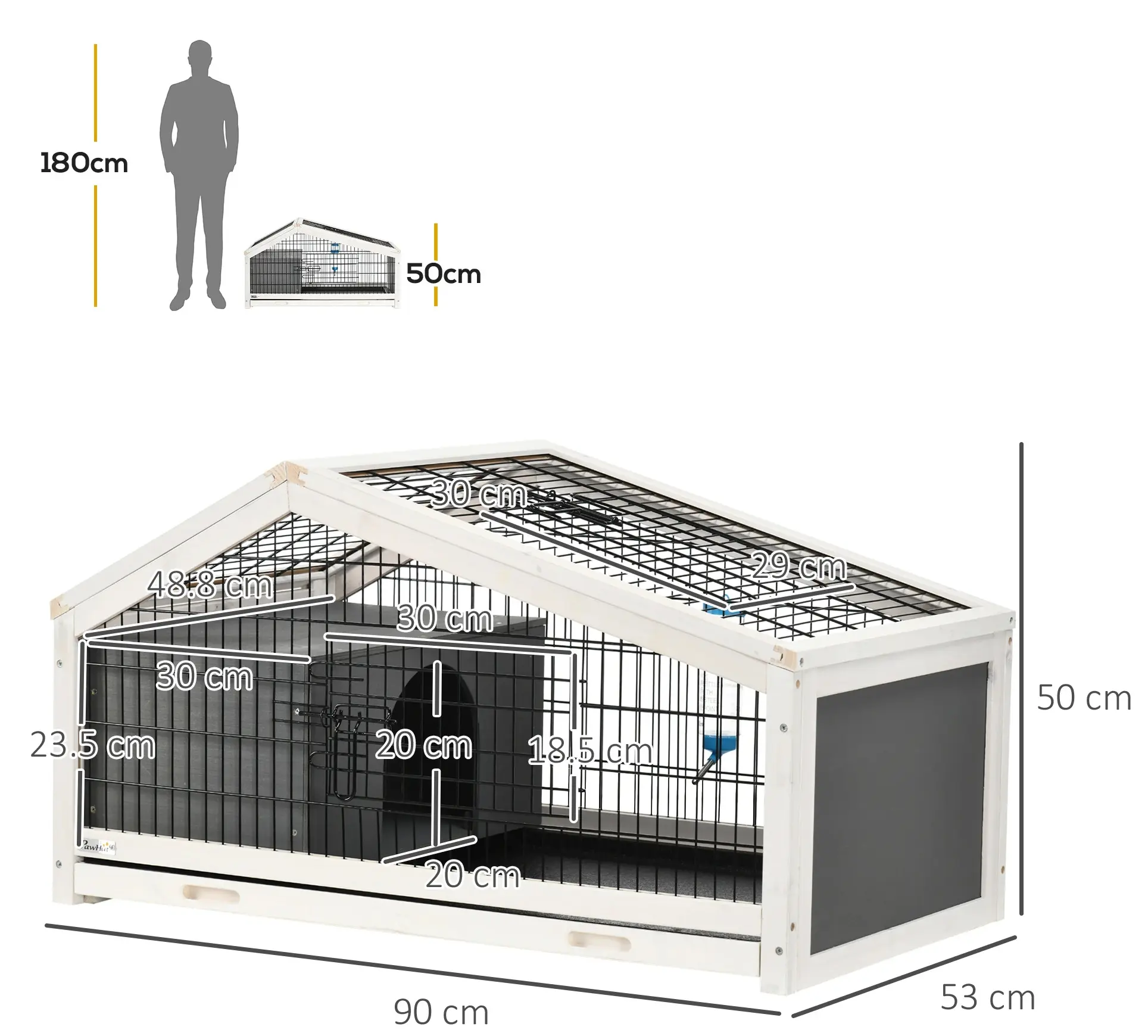 Домик для кроликов и грызунов PawHut D51-334V00CG (Grey/White) - 2