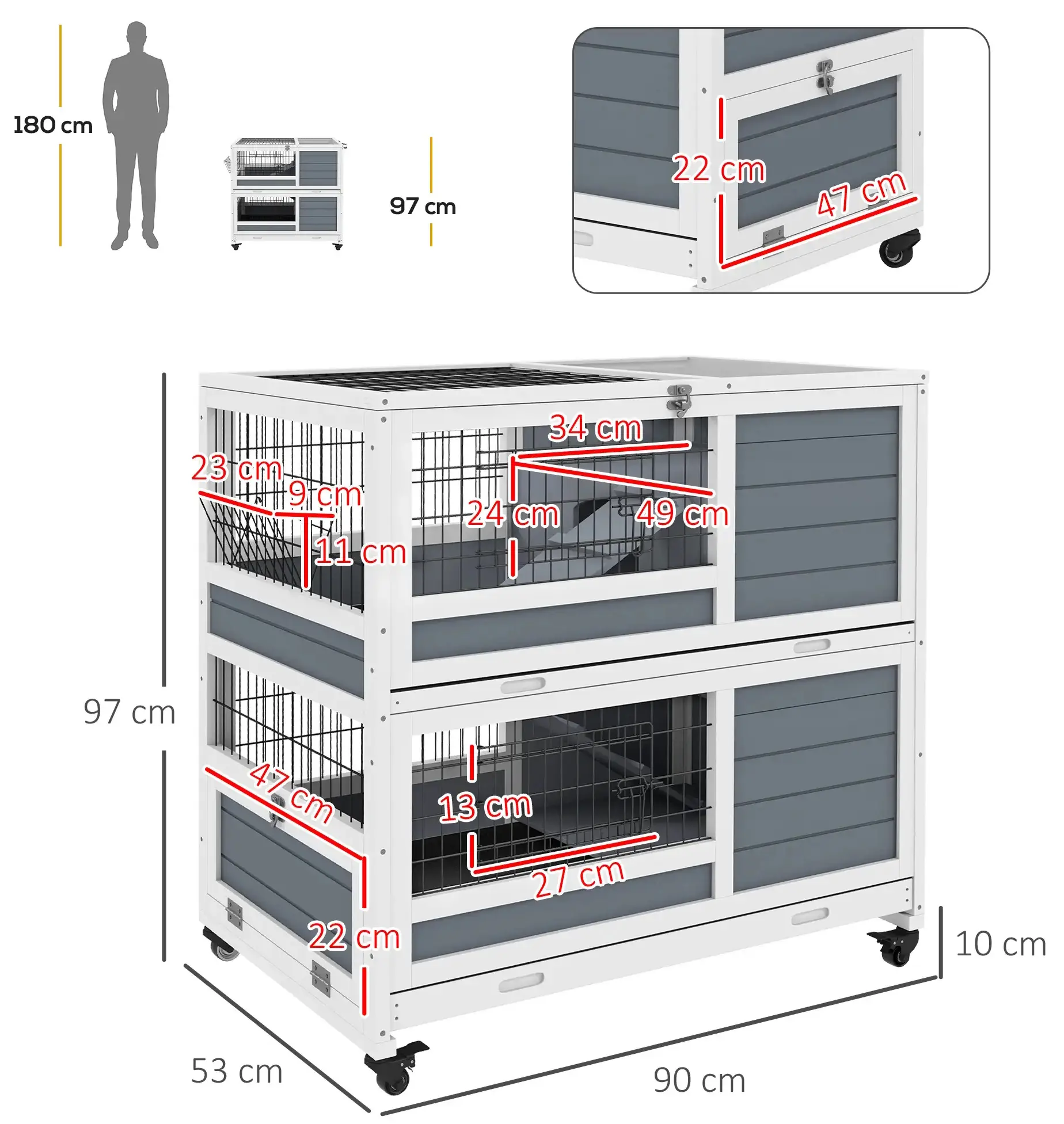 Домик для кроликов и грызунов PawHut D51-415V00GY (Grey) - 3