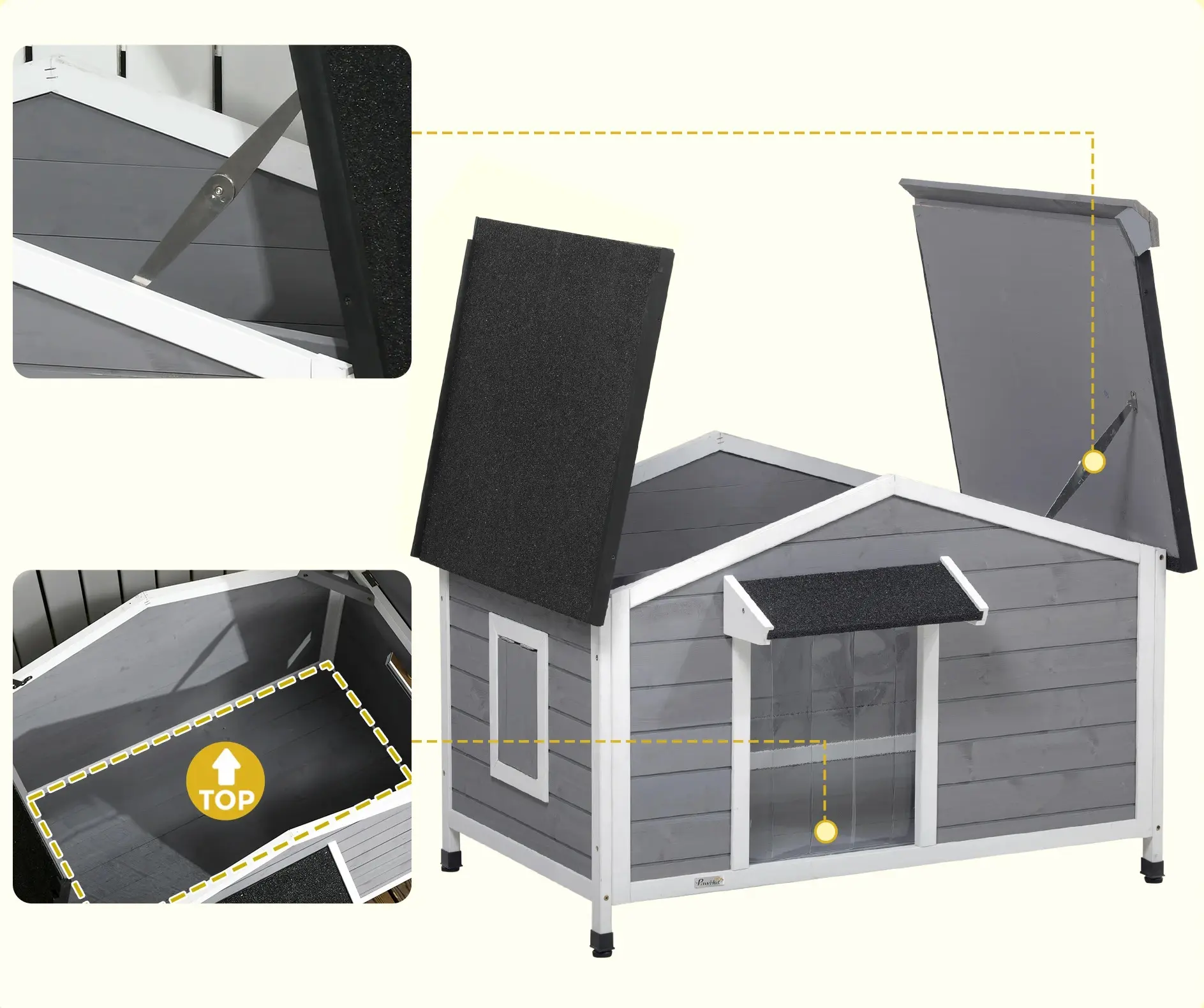 Casuta pentru caini PawHut D02-143V01GY (Grey/Black) - 3