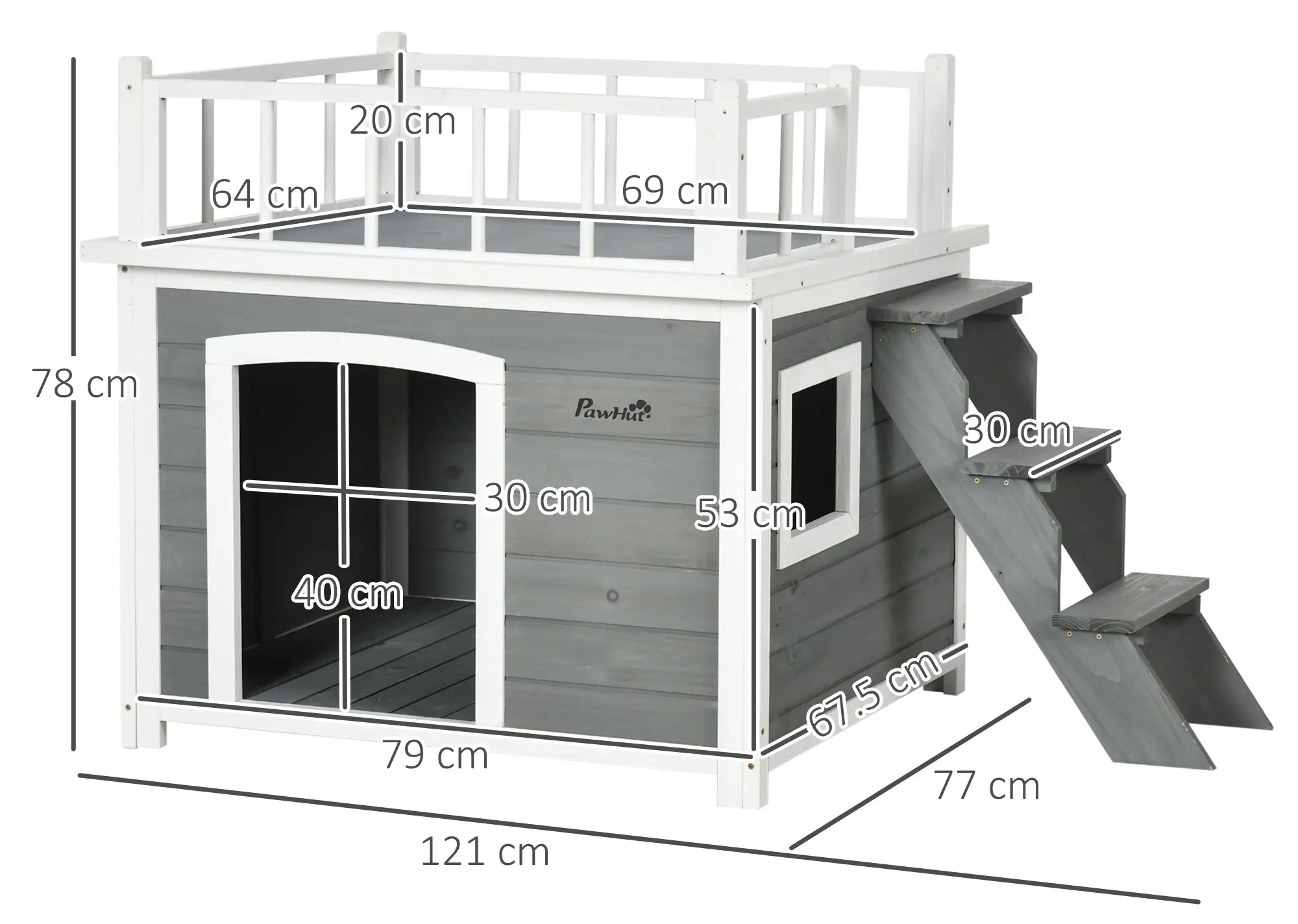 Домик для собак PawHut D02-145V00LG (Light Grey/White) - 3