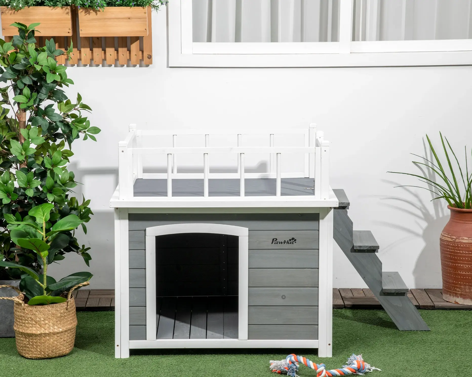 Домик для собак PawHut D02-145V00LG (Light Grey/White) - 7