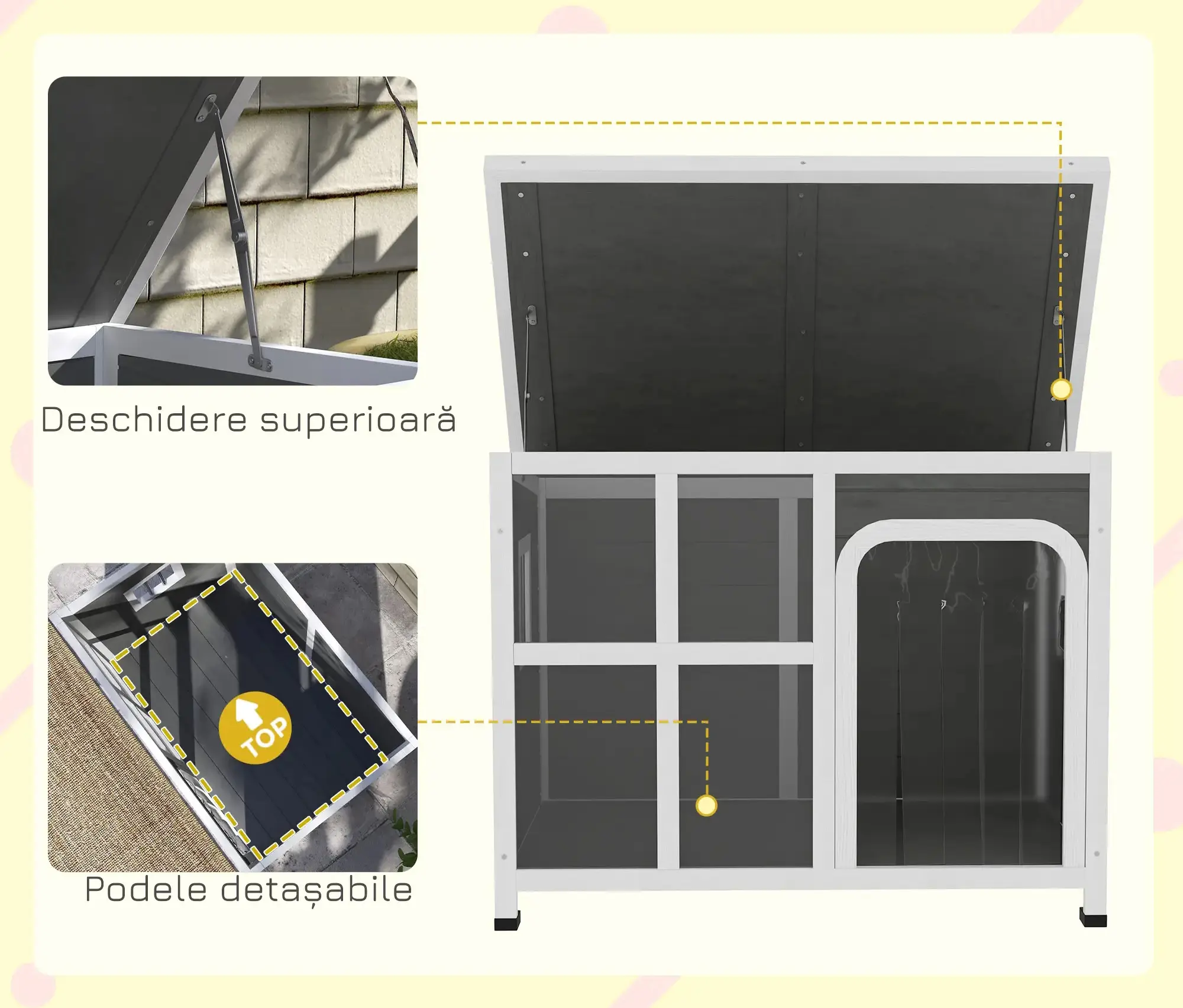 Домик для собак PawHut D02-200V00LG (Light Grey/White) - 4