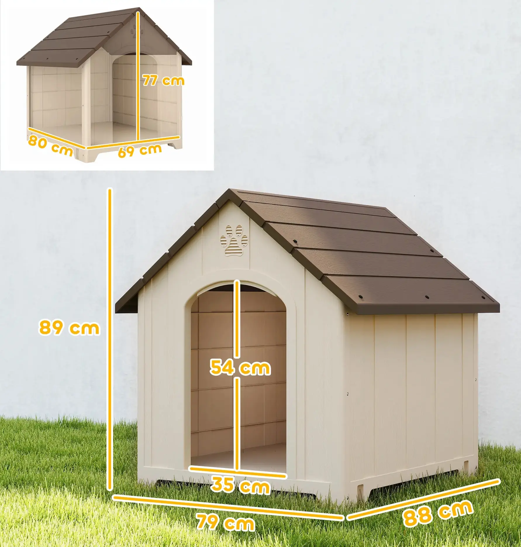Casuta pentru caini PawHut D02-266V00BG 88x78x89 cm (Beige/Brown) - 4