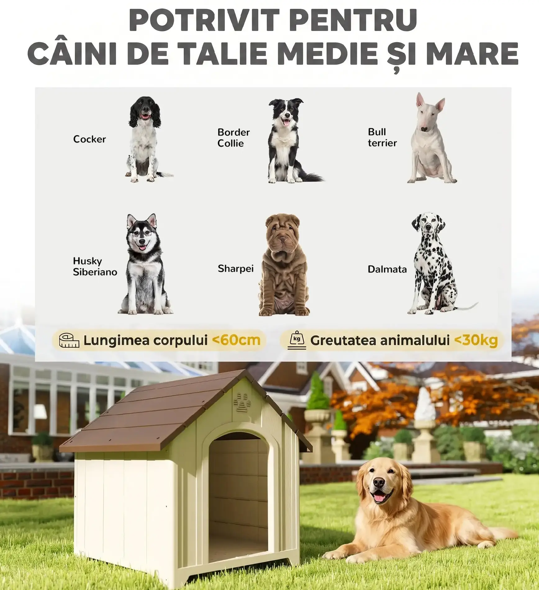 Casuta pentru caini PawHut D02-266V00BG 88x78x89 cm (Beige/Brown) - 5