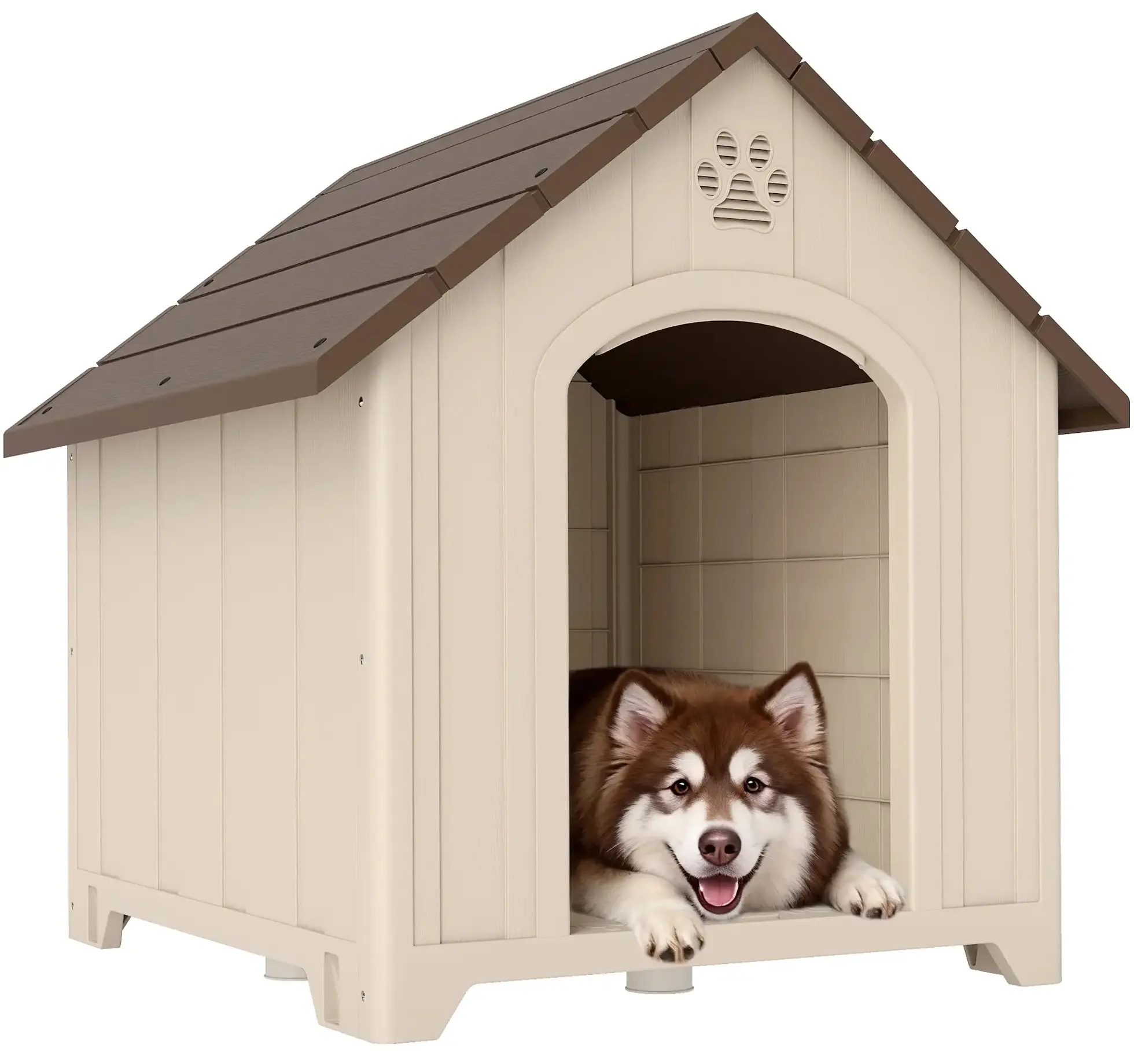 Домик для собак PawHut D02-266V01BG 102x94x103 cm (Beige/Brown) - 11