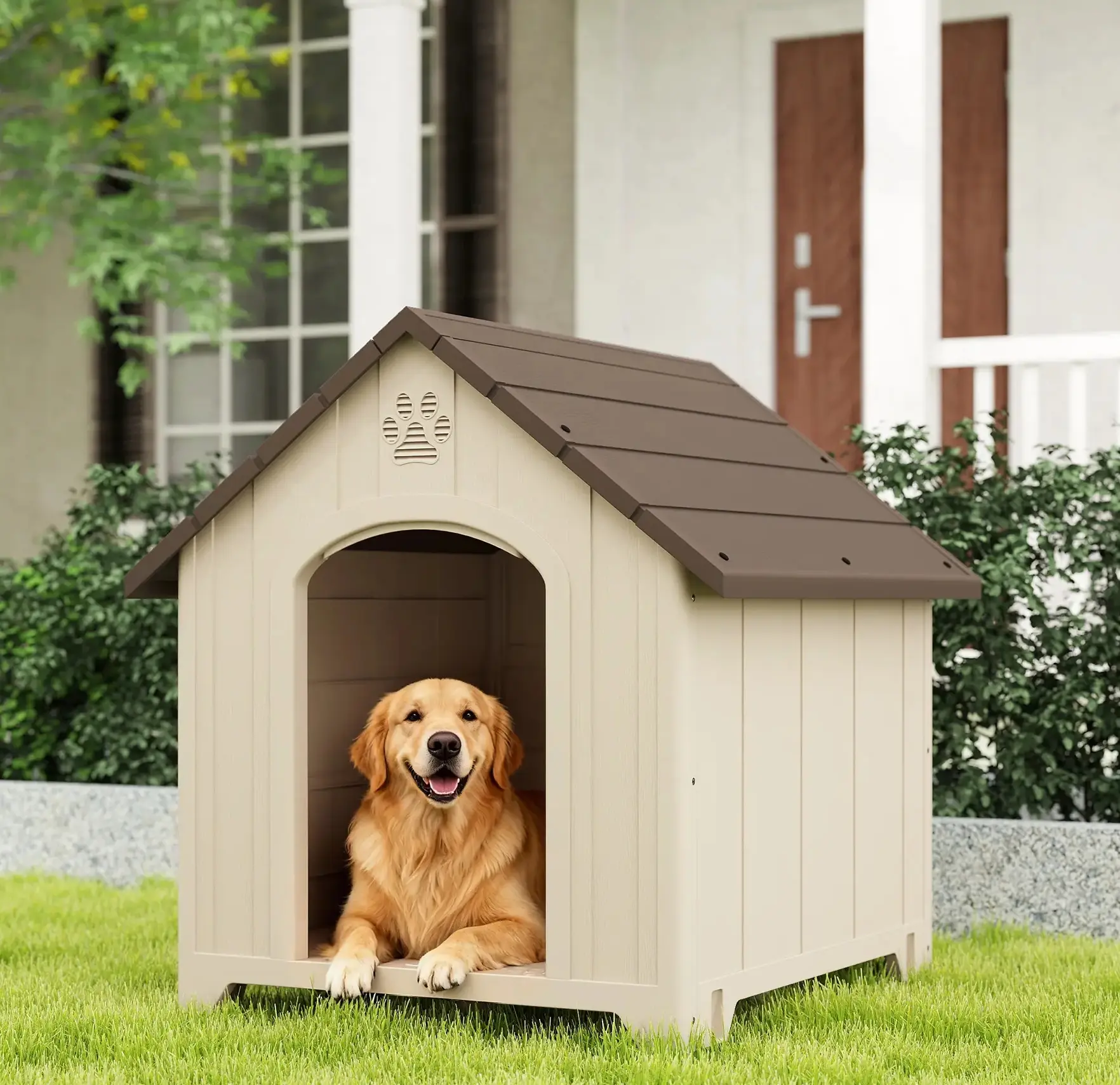 Домик для собак PawHut D02-266V01BG 102x94x103 cm (Beige/Brown) - 12