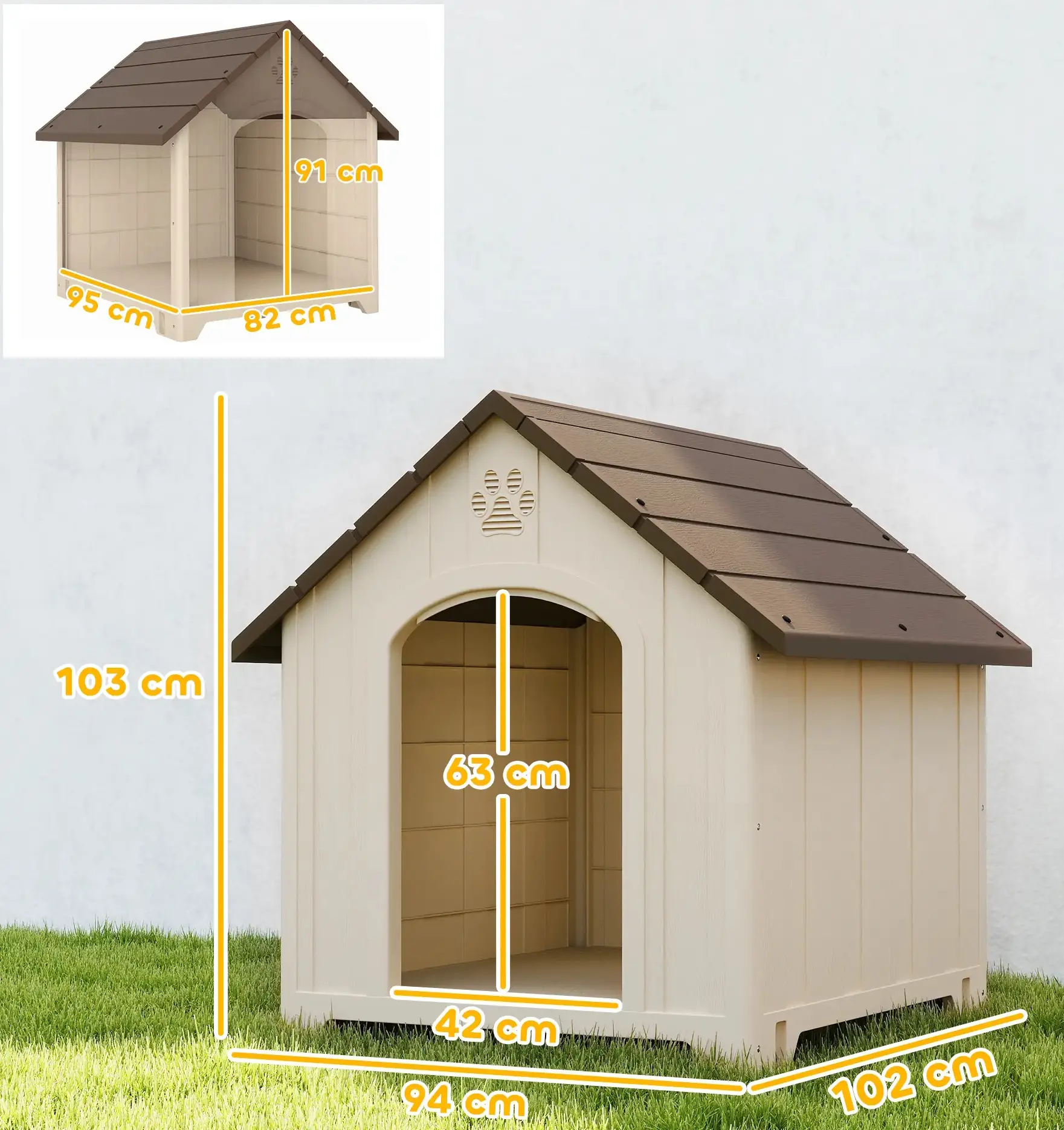 Домик для собак PawHut D02-266V01BG 102x94x103 cm (Beige/Brown) - 4