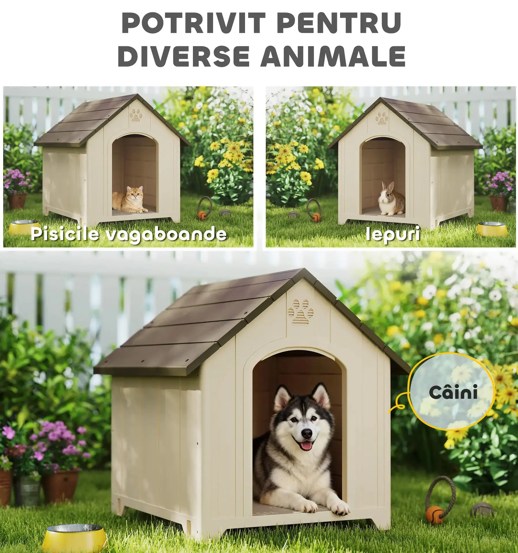 Домик для собак PawHut D02-266V01BG 102x94x103 cm (Beige/Brown) - 8