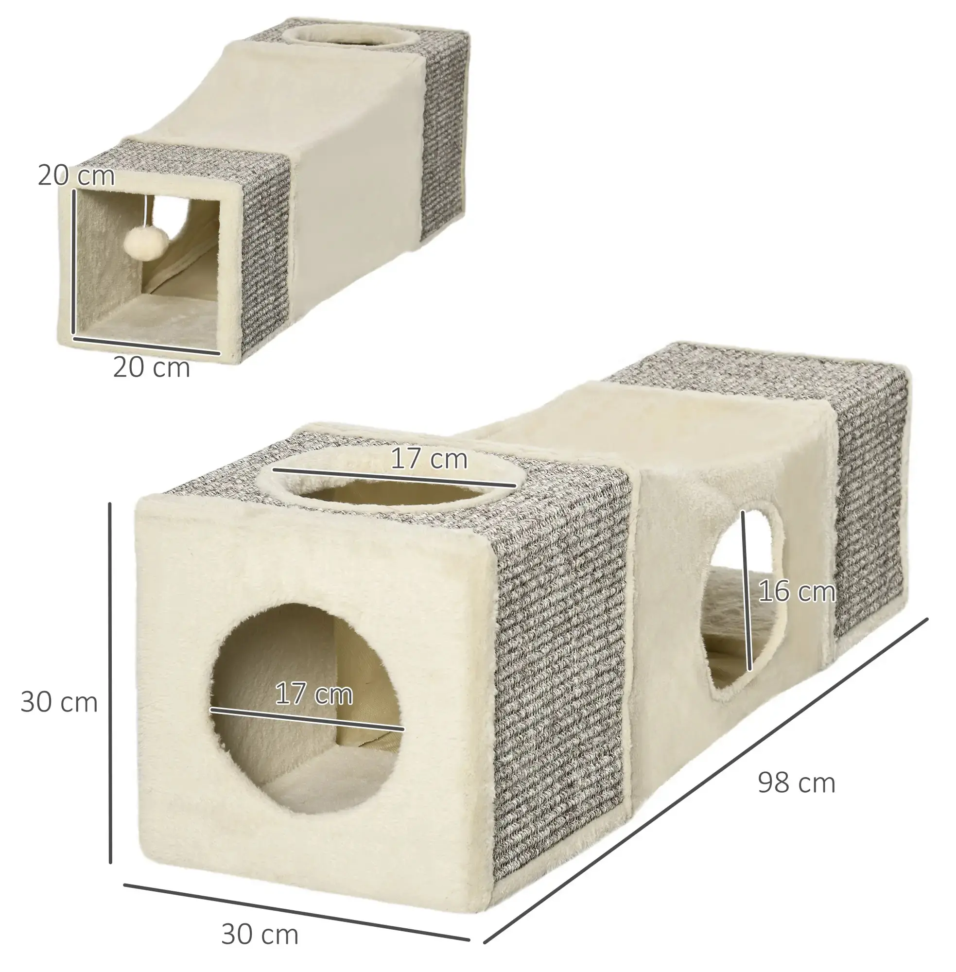 Домик-туннель для кошек PawHut D34-004V00CW (Cream/Brown) - 4